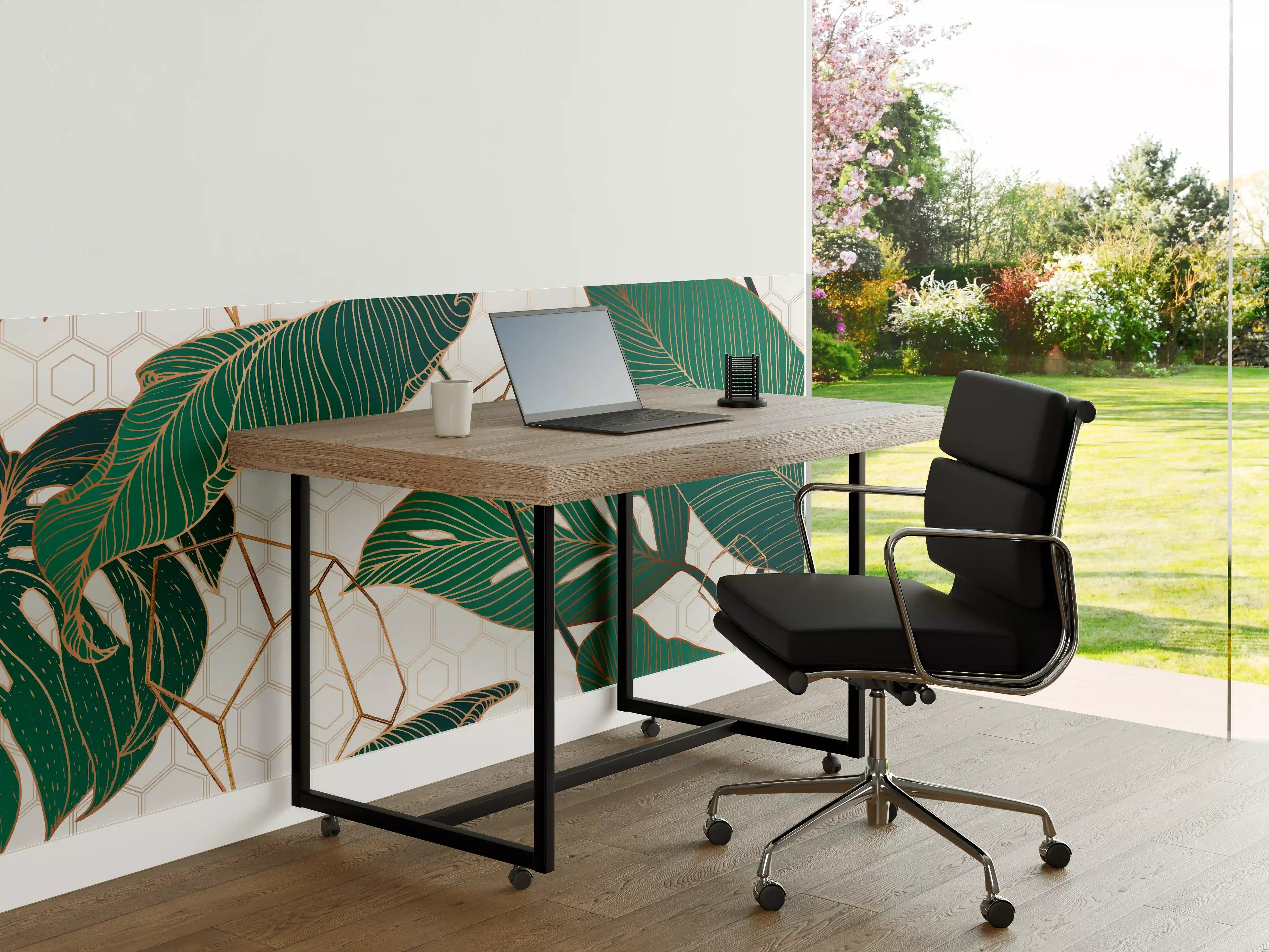 Büro Wandgestaltung - Grün-Weißes Blattmuster Design