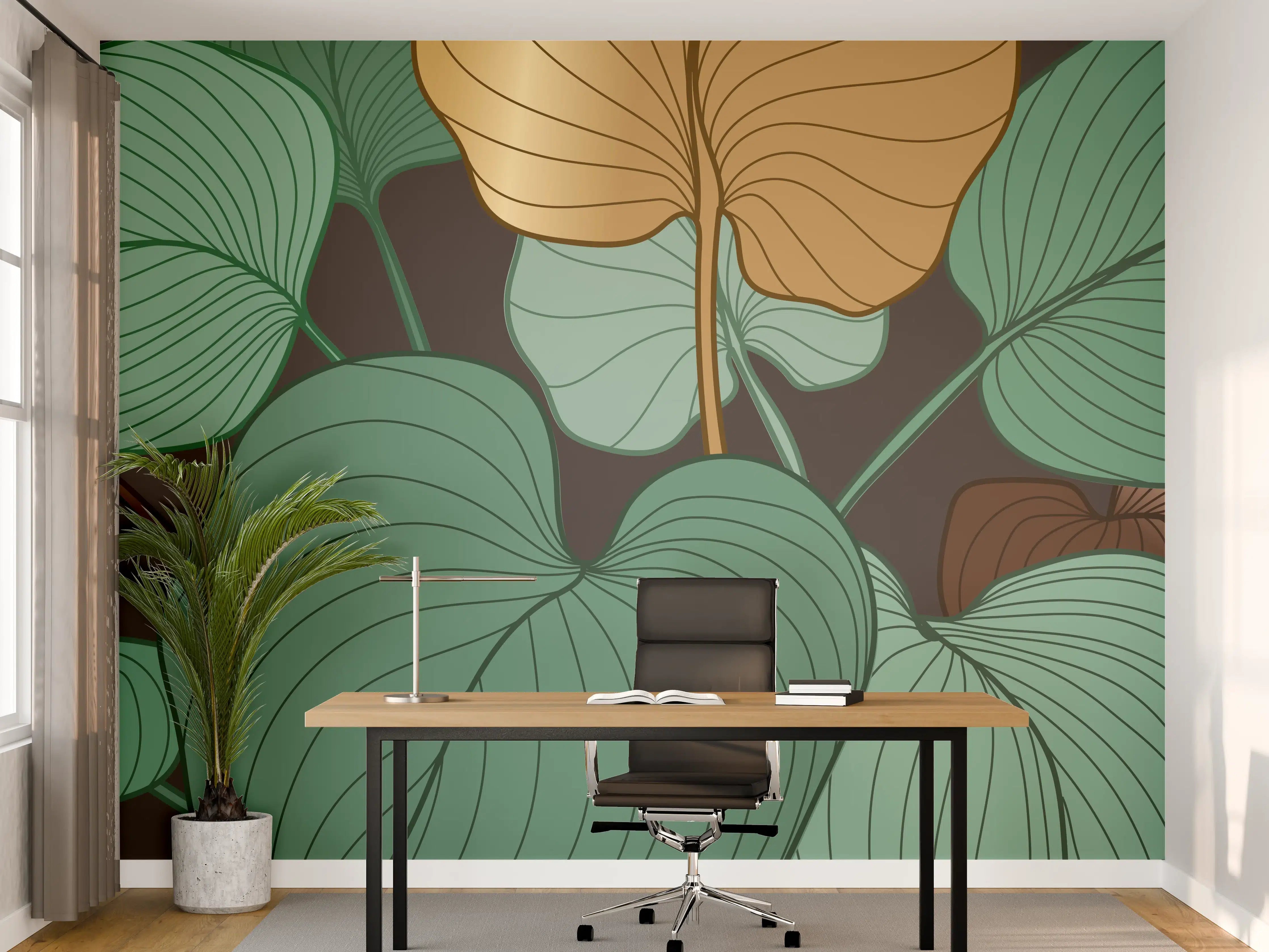 Büro Wandgestaltung - Grüne Blätter Illustration