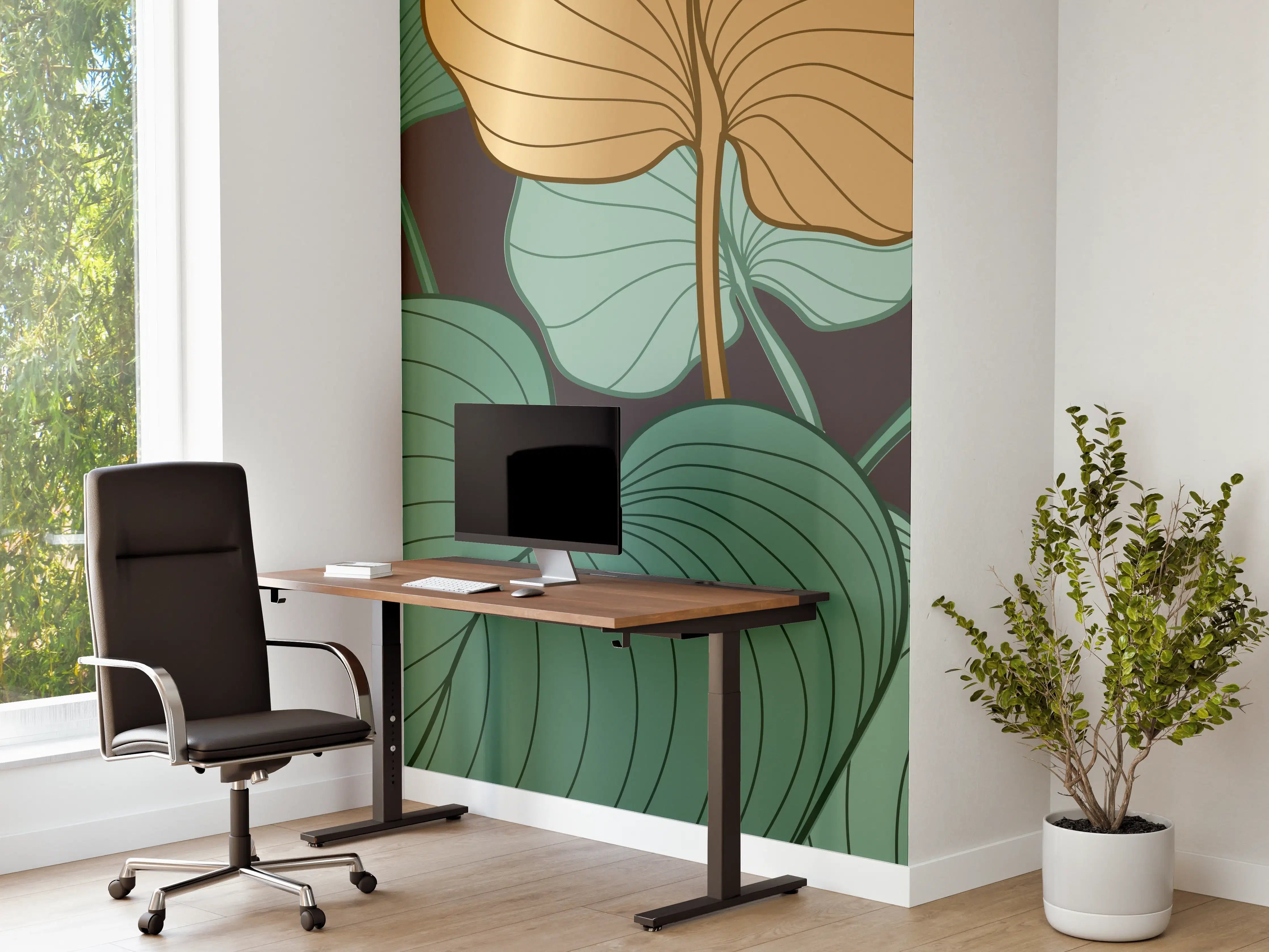 Büro Wandgestaltung - Grüne Blätter Illustration