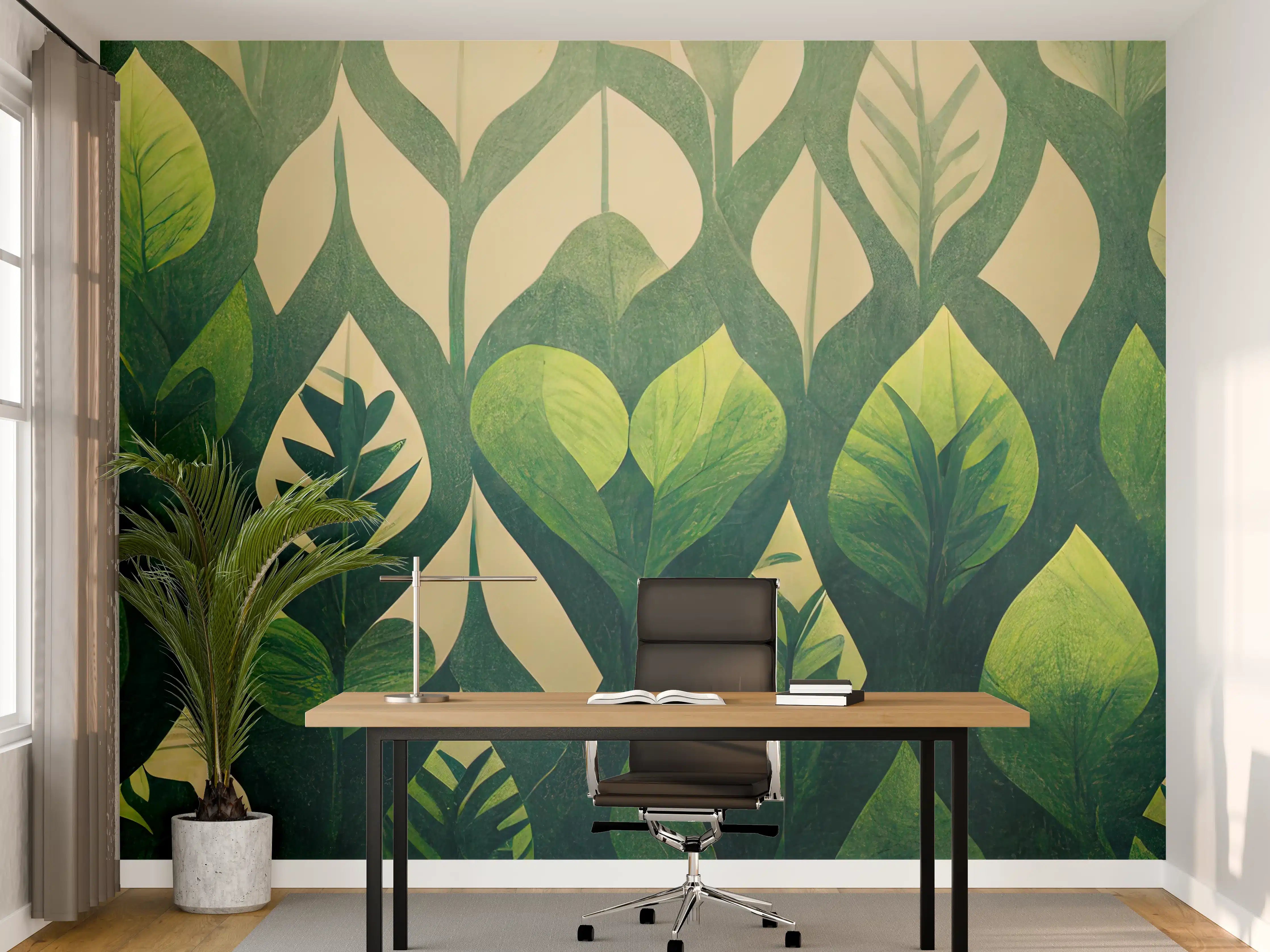 Büro Wandgestaltung - Grüne Blätter Muster Wandgestaltung