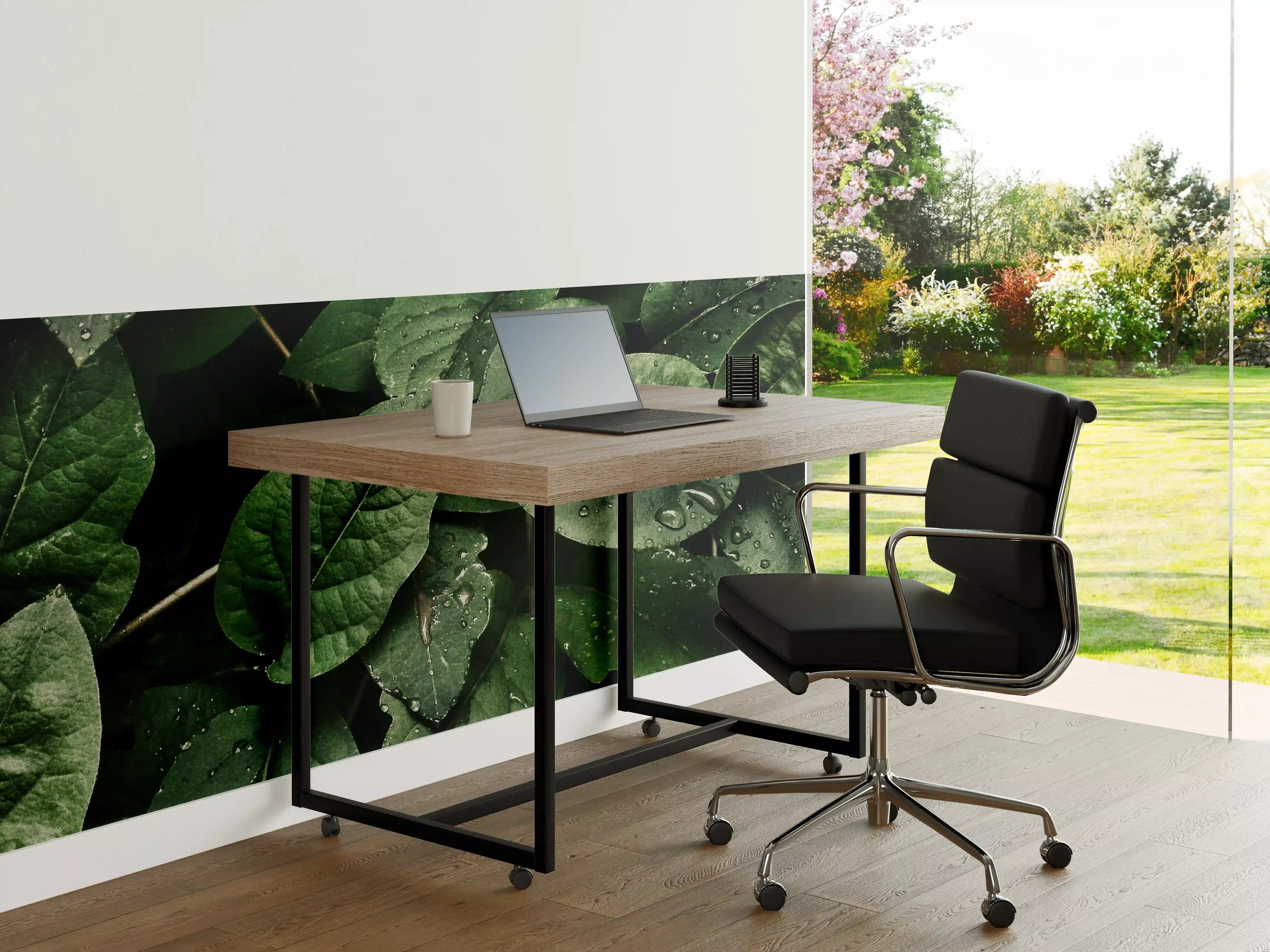 Büro Wandgestaltung - Grüne Blätter mit Wassertropfen