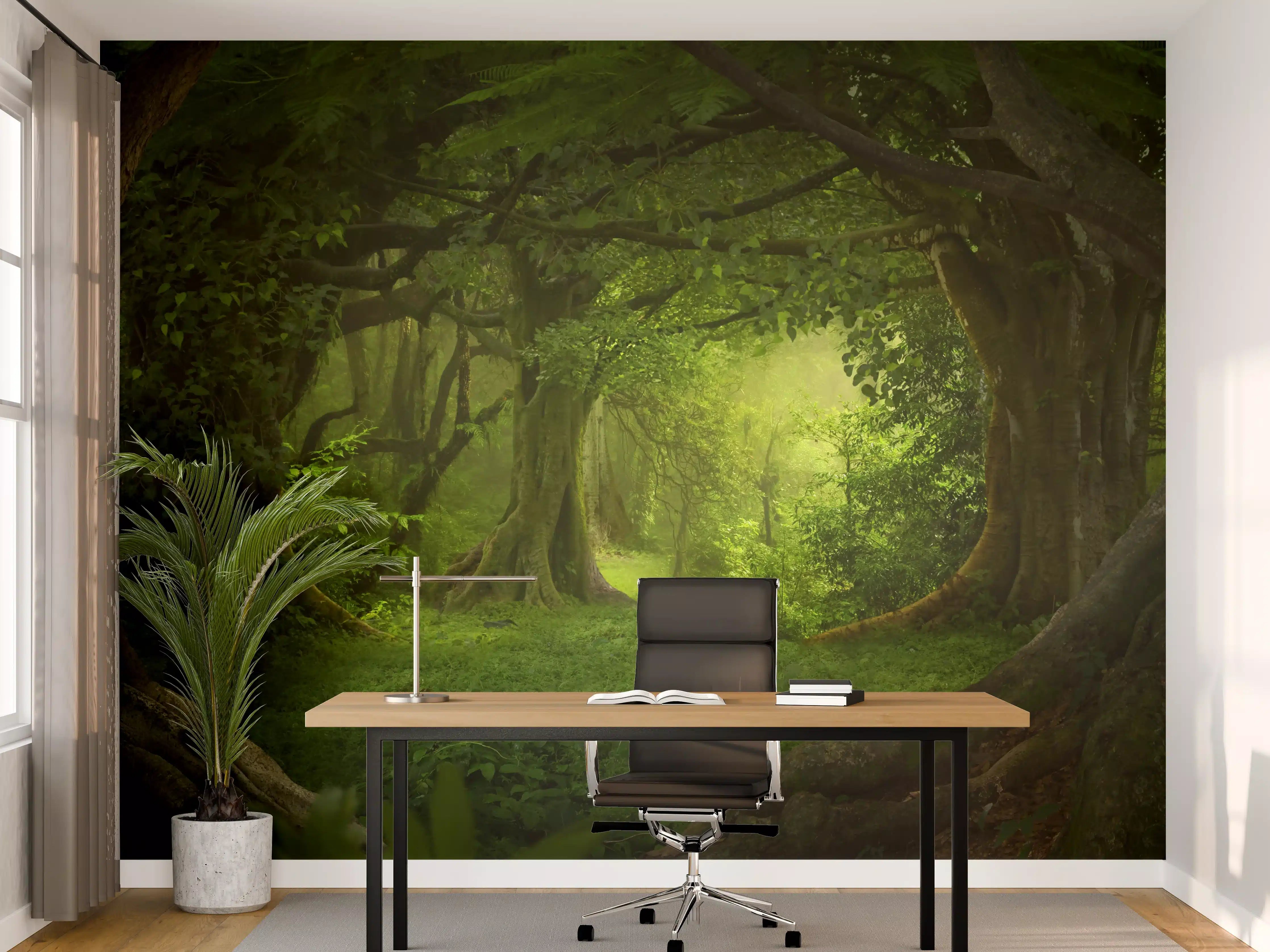 Büro Wandgestaltung - Grüne Dschungel Lichtung Panorama