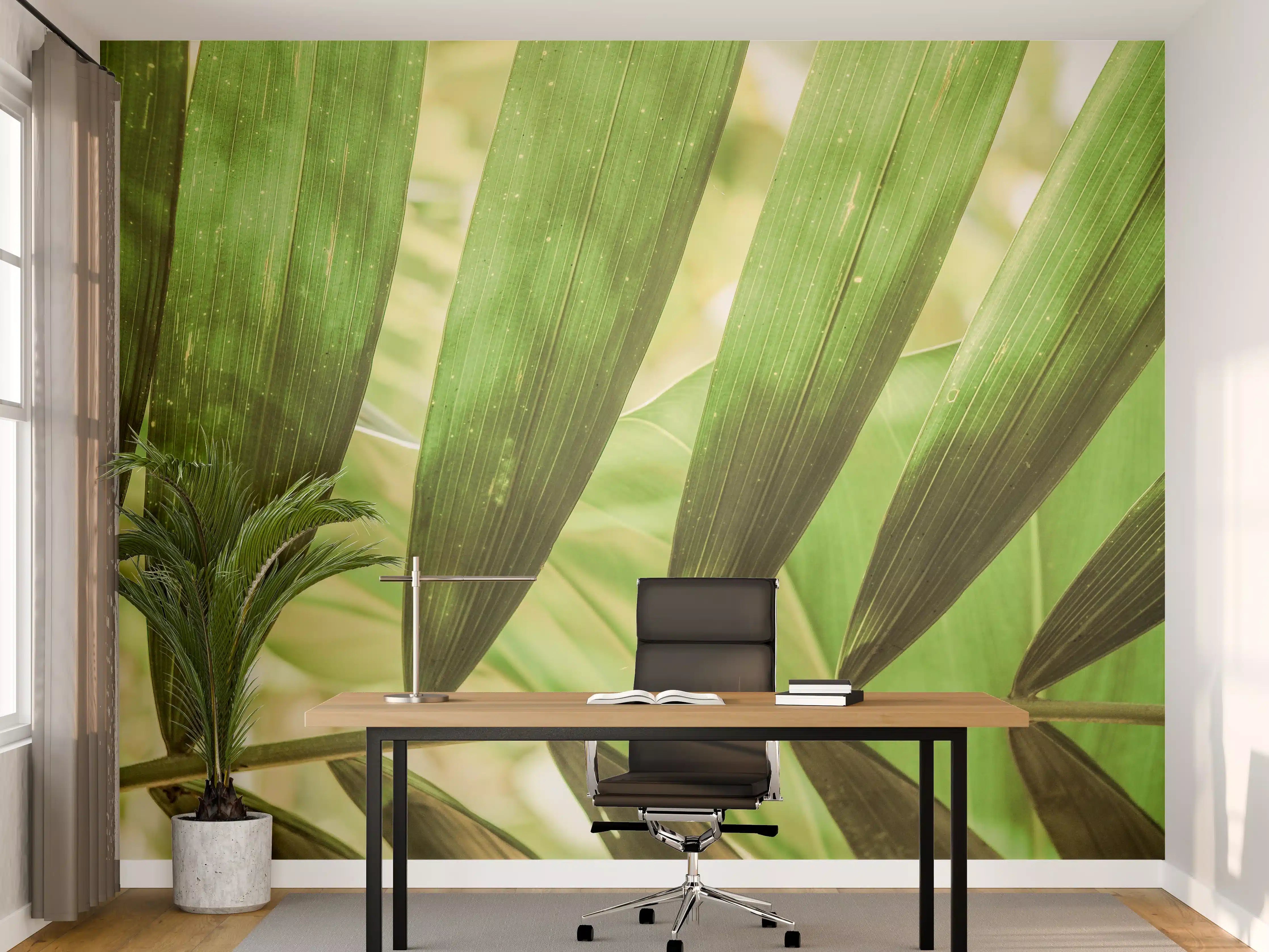 Büro Wandgestaltung - Grüne Palmenblätter in Sonnenlicht