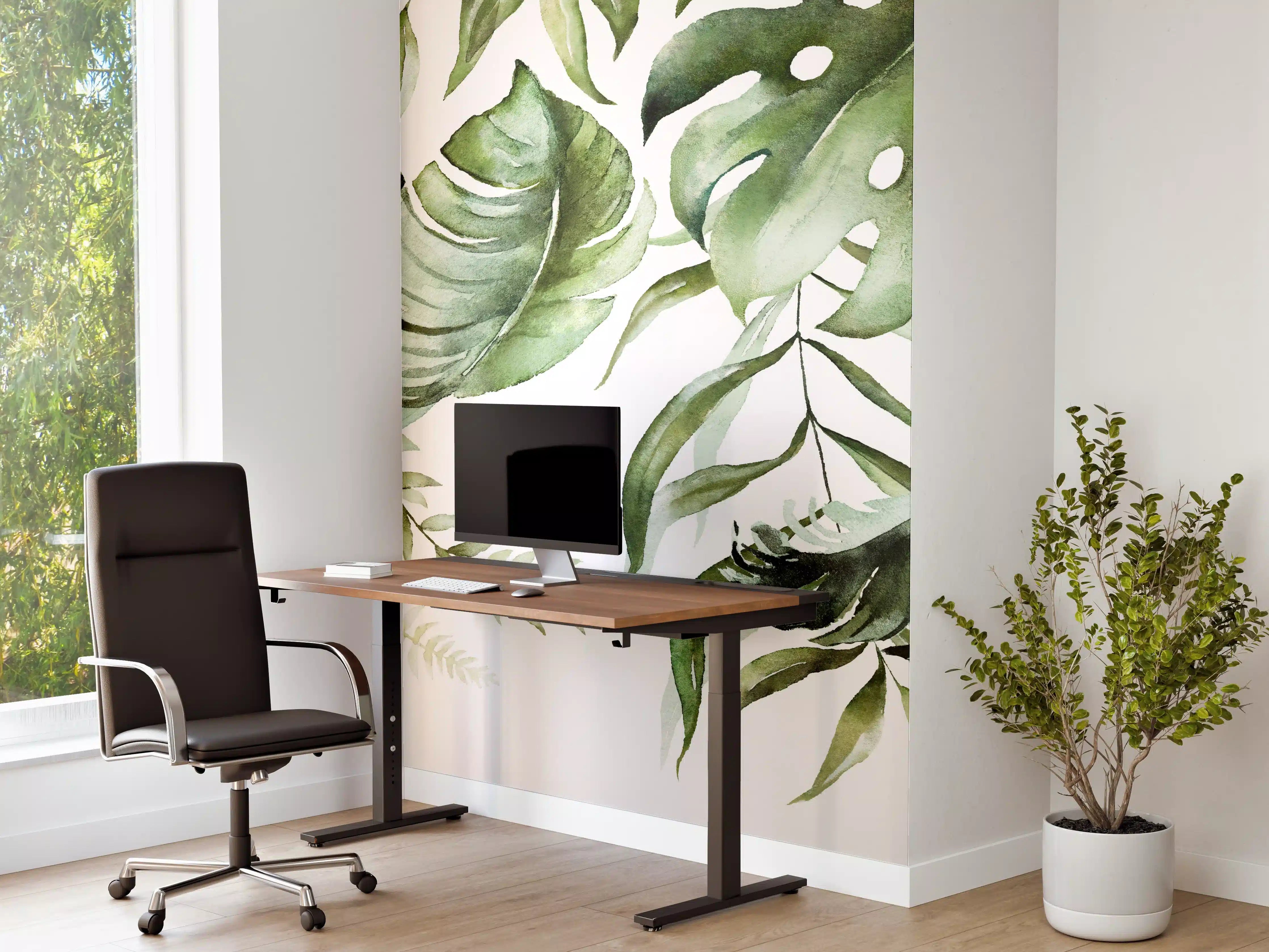 Büro Wandgestaltung - Grüne Tropenblätter Aquarell