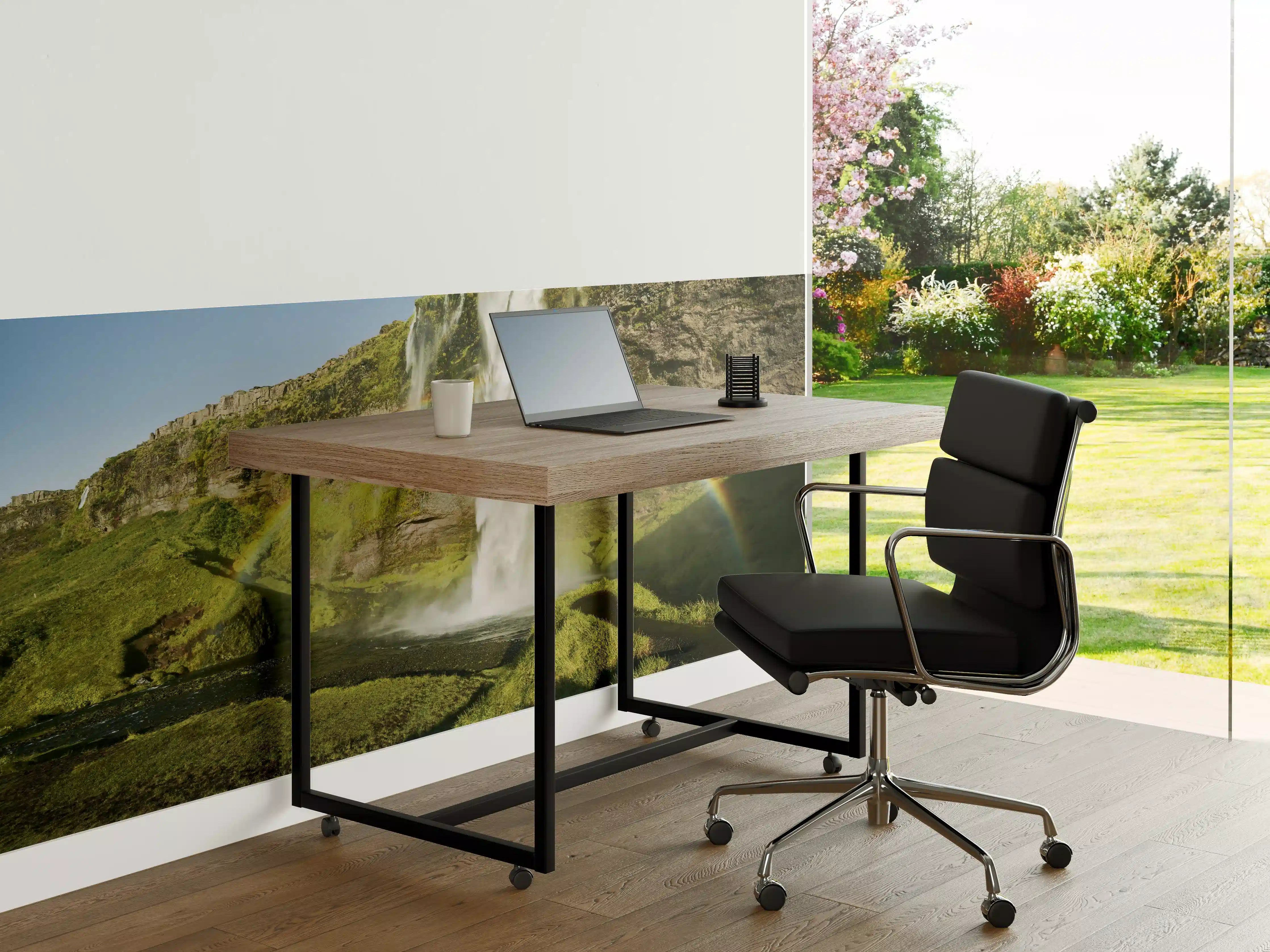 Büro Wandgestaltung - Grüne Wasserfall-Landschaft mit Regenbogen