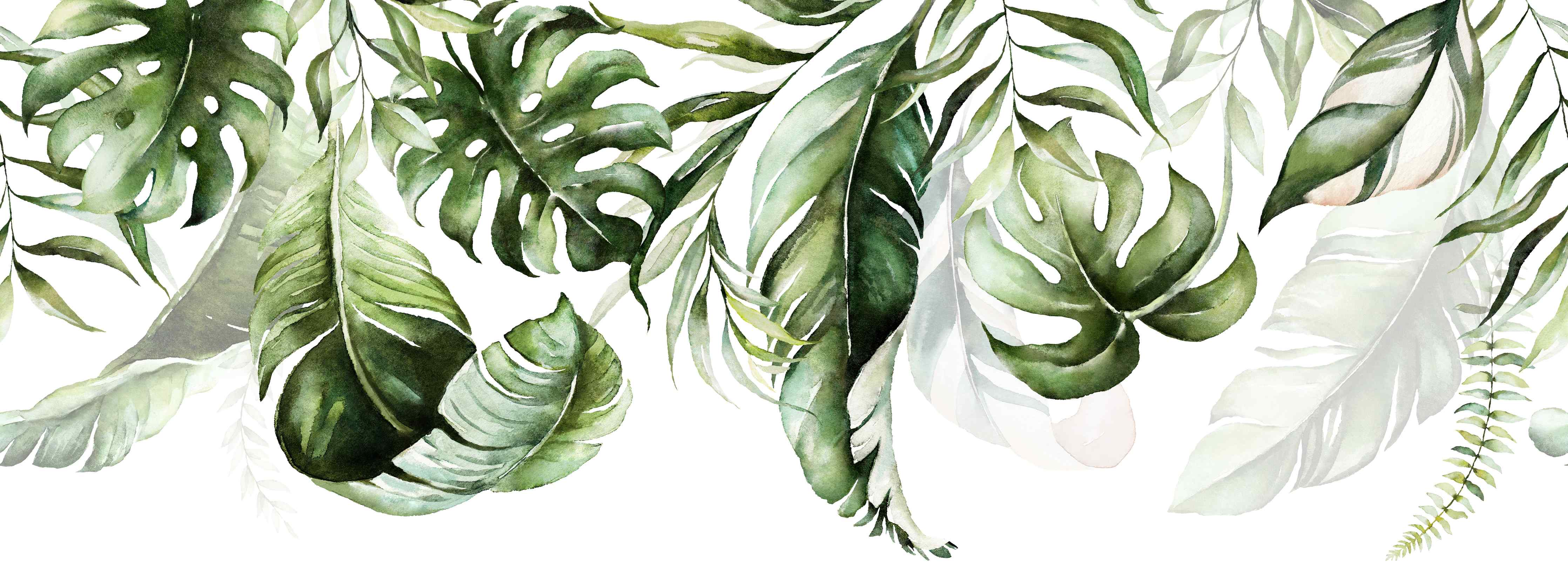 Büro Wandgestaltung-Grüne tropische Blätter Aquarell
