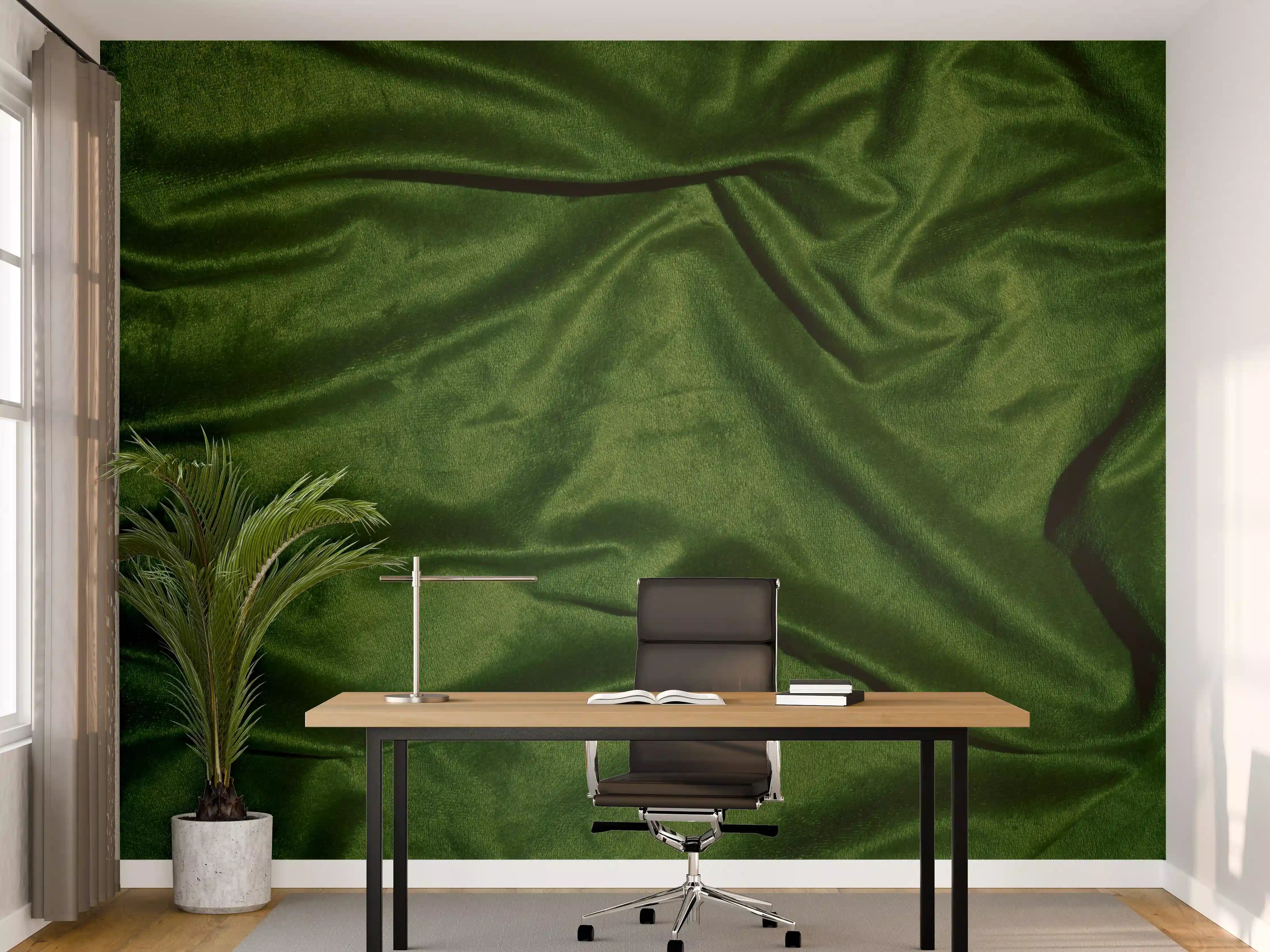 Büro Wandgestaltung - Grüner Seidenstoff Hintergrund