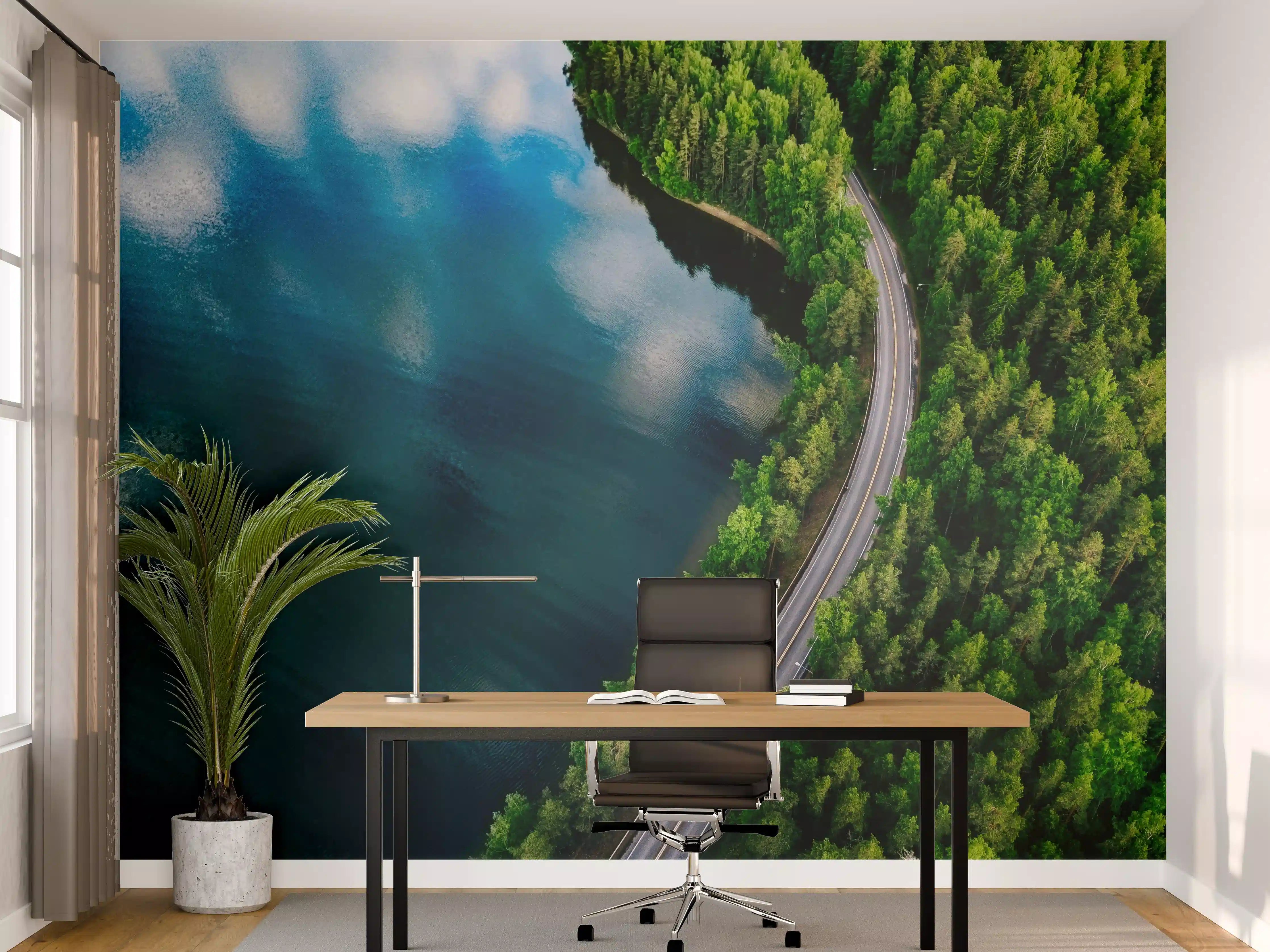 Büro Wandgestaltung - Grüner Waldsee mit Panoramastraße