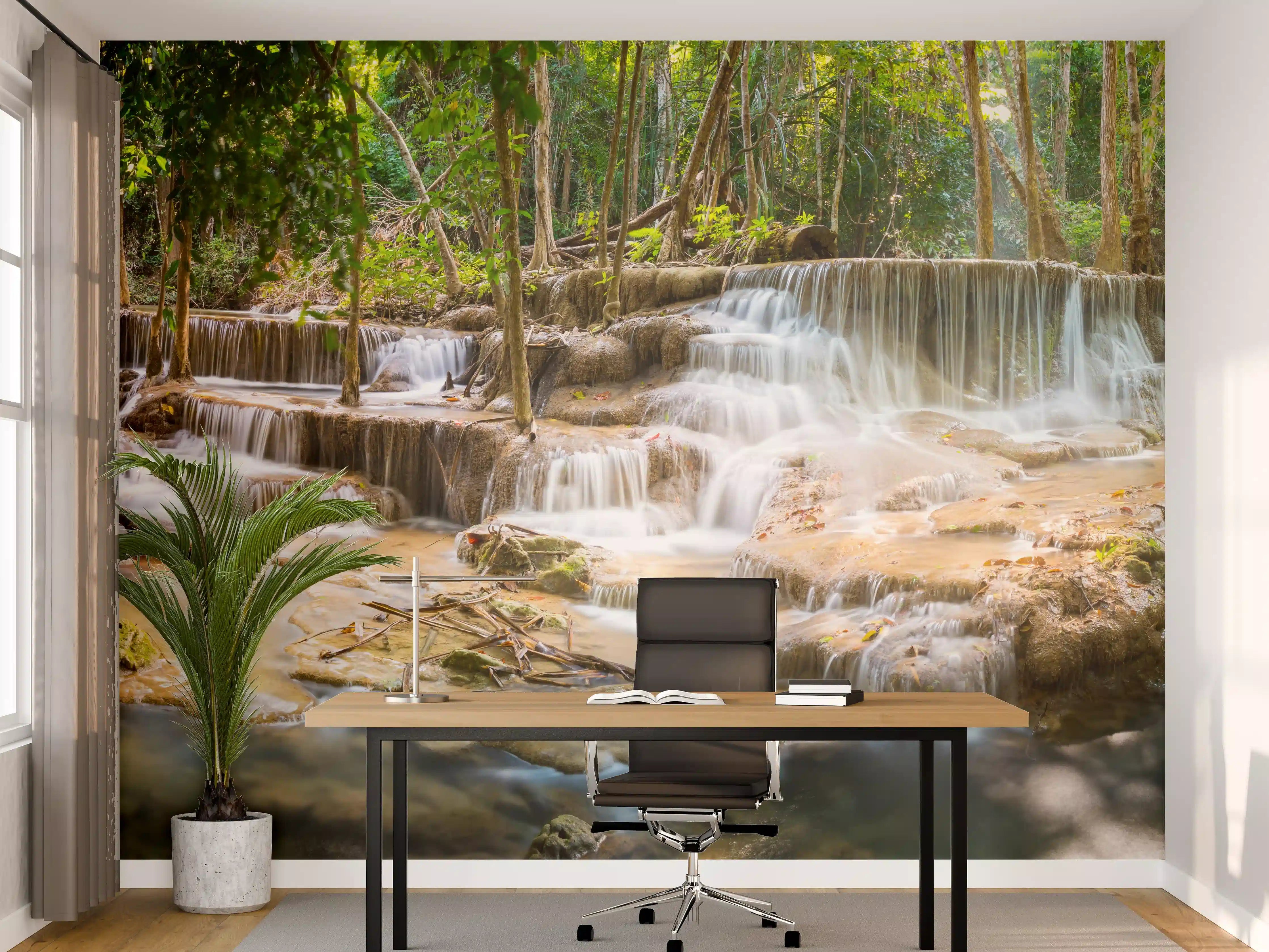 Büro Wandgestaltung - Grüner Wasserfall im Wald