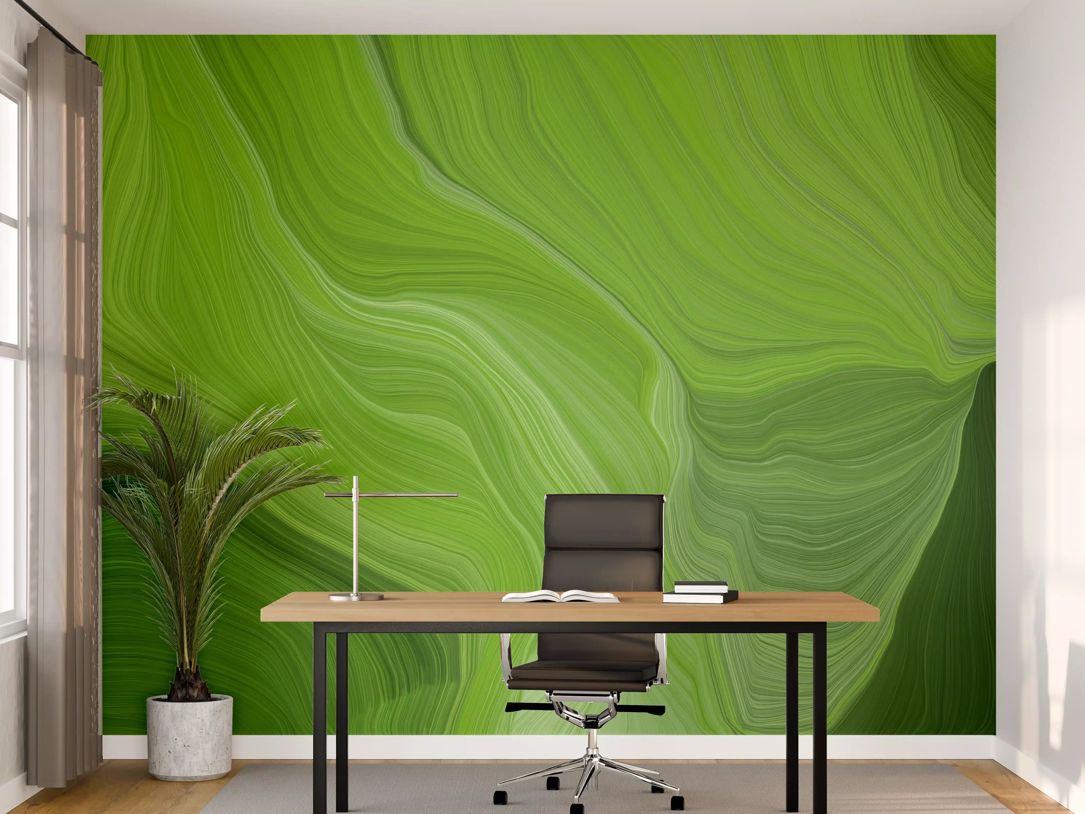 Büro Wandgestaltung - Grüner abstrakter Farbverlauf mit Waves-Textur