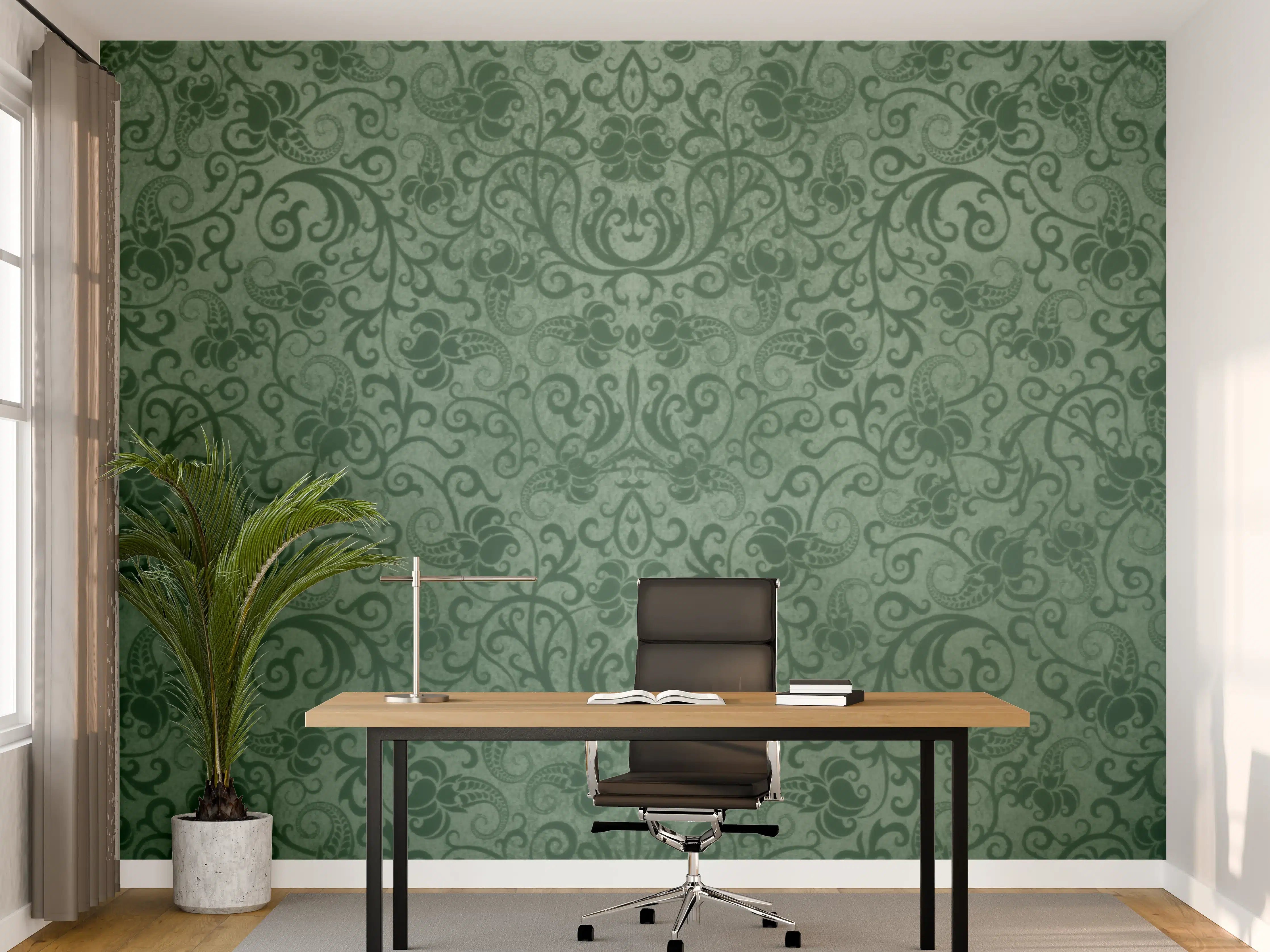 Büro Wandgestaltung - Grünes Damast Muster
