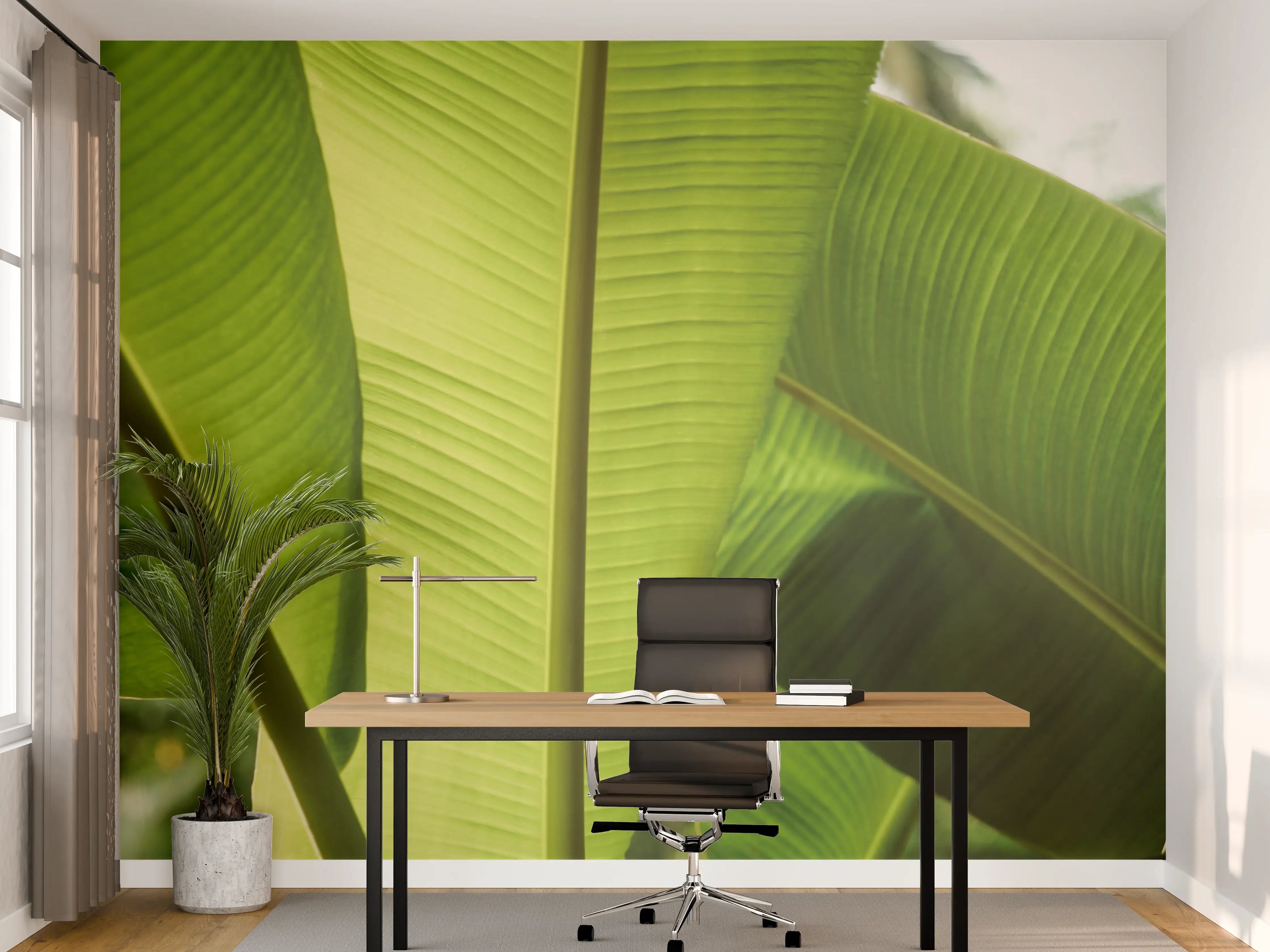 Büro Wandgestaltung - Grünes Tropenblatt-Motiv