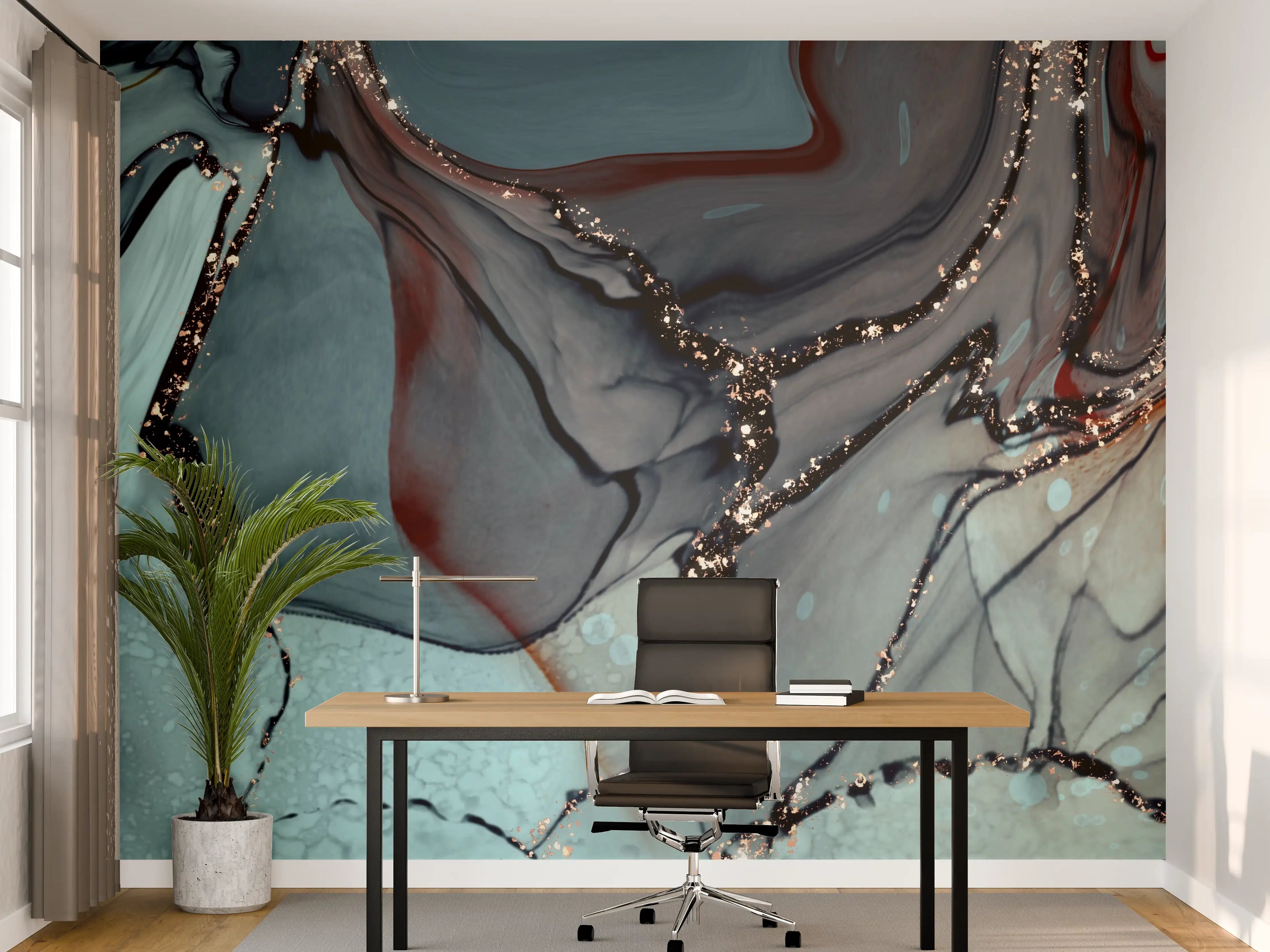 Büro Wandgestaltung - Grünliche Tinte mit Goldelementen