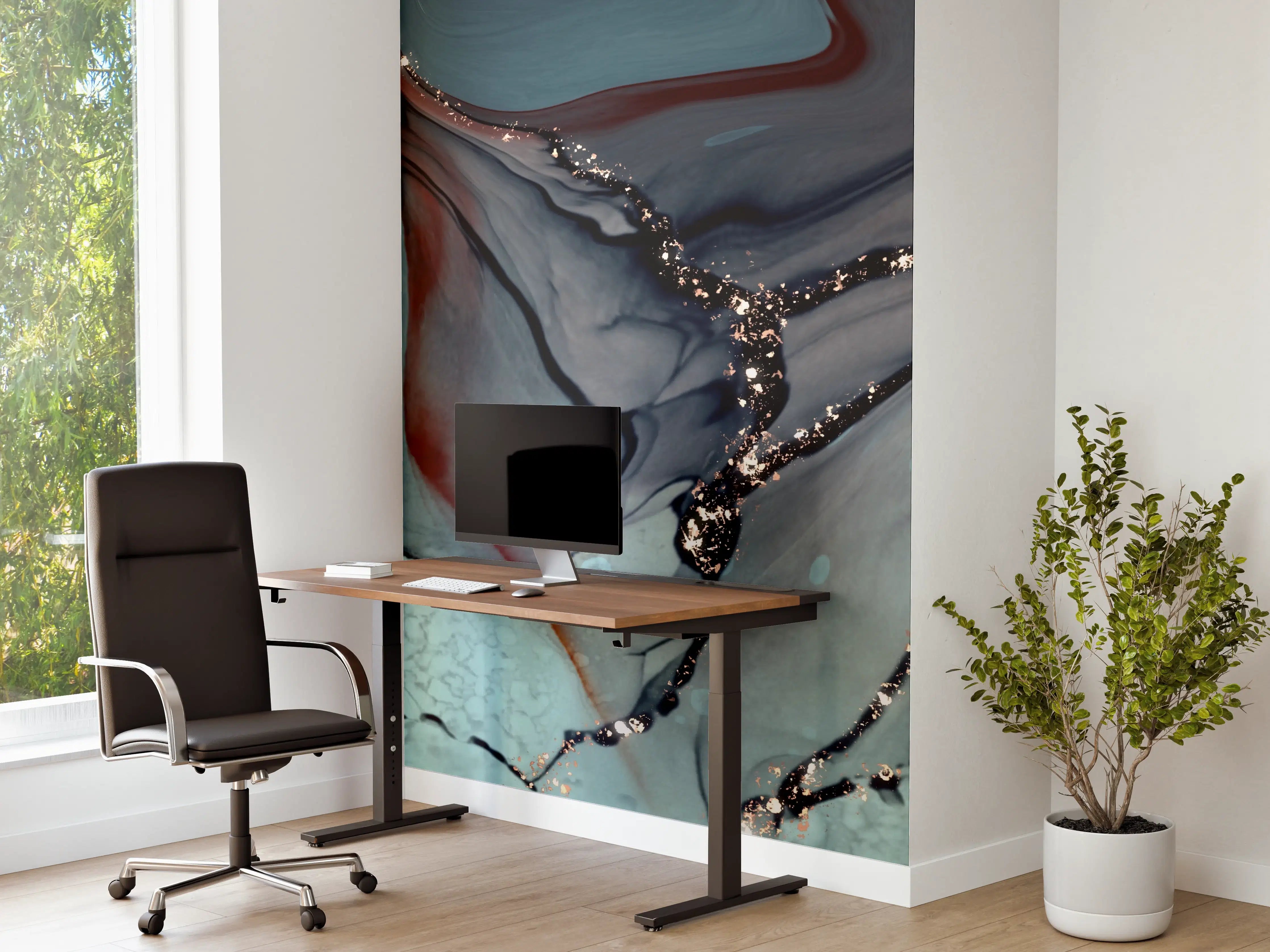 Büro Wandgestaltung - Grünliche Tinte mit Goldelementen