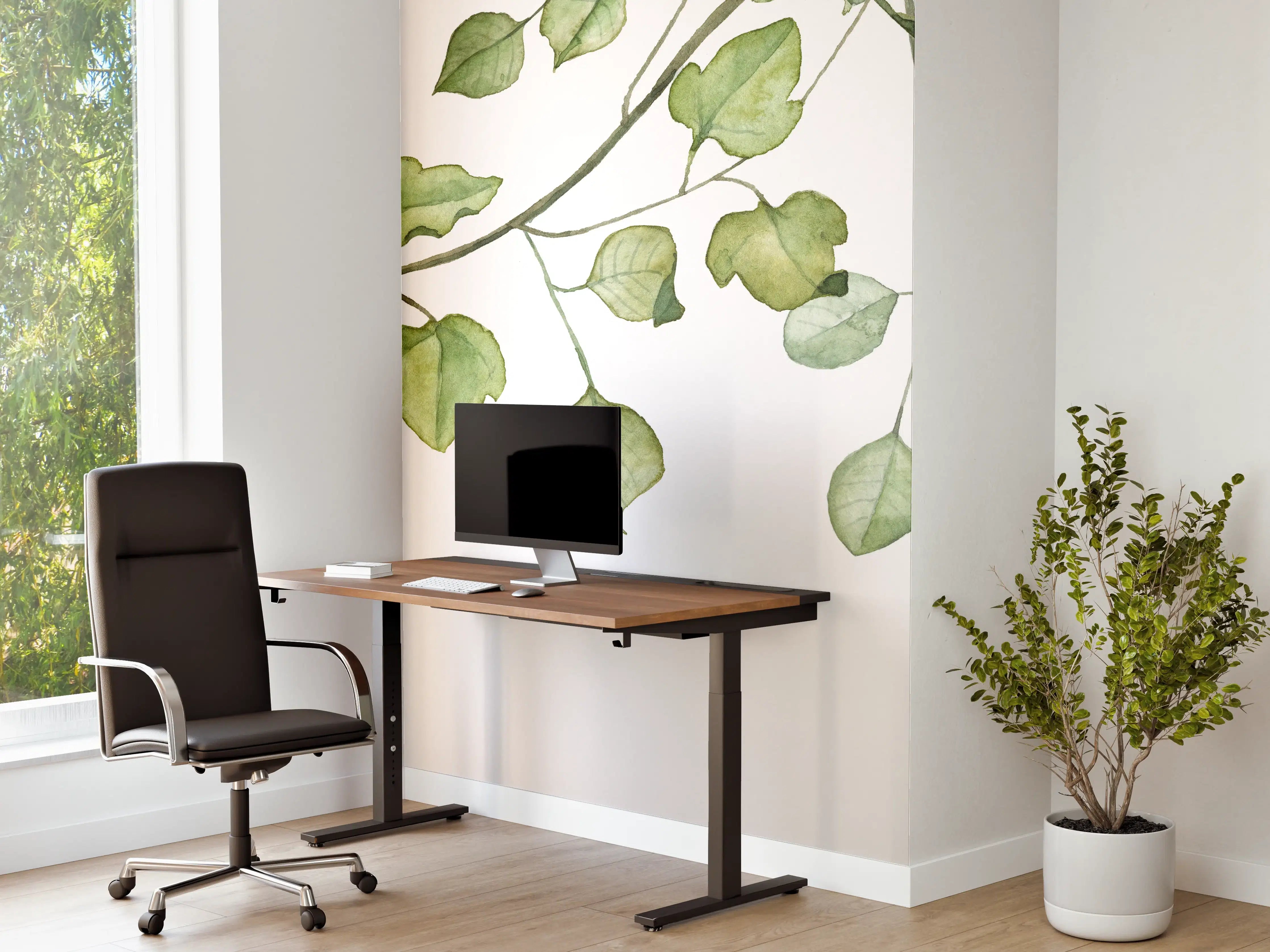 Büro Wandgestaltung - Hängende Blätter an Ästen Aquarell 