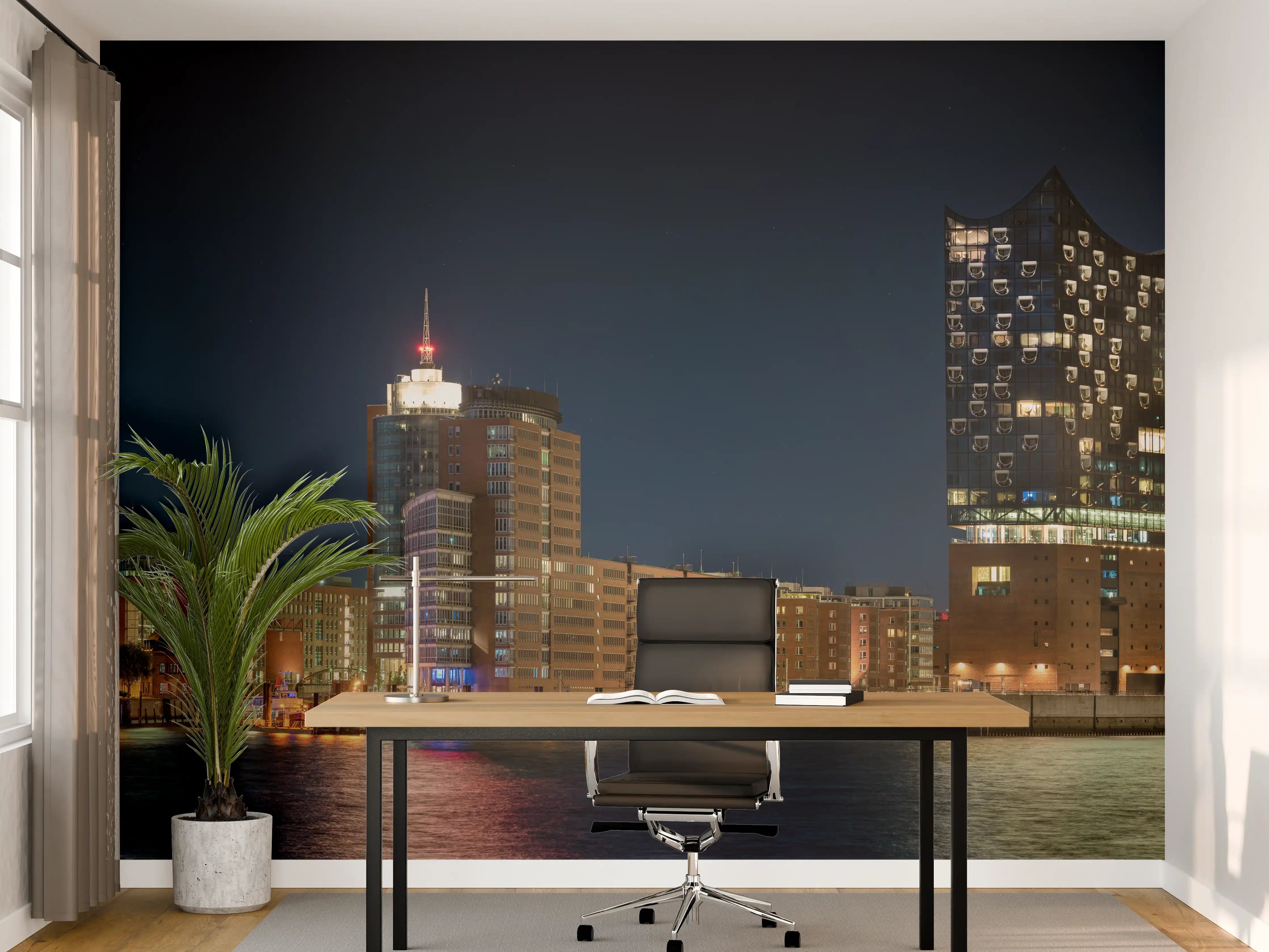 Büro Wandgestaltung - Hamburg bei Nacht