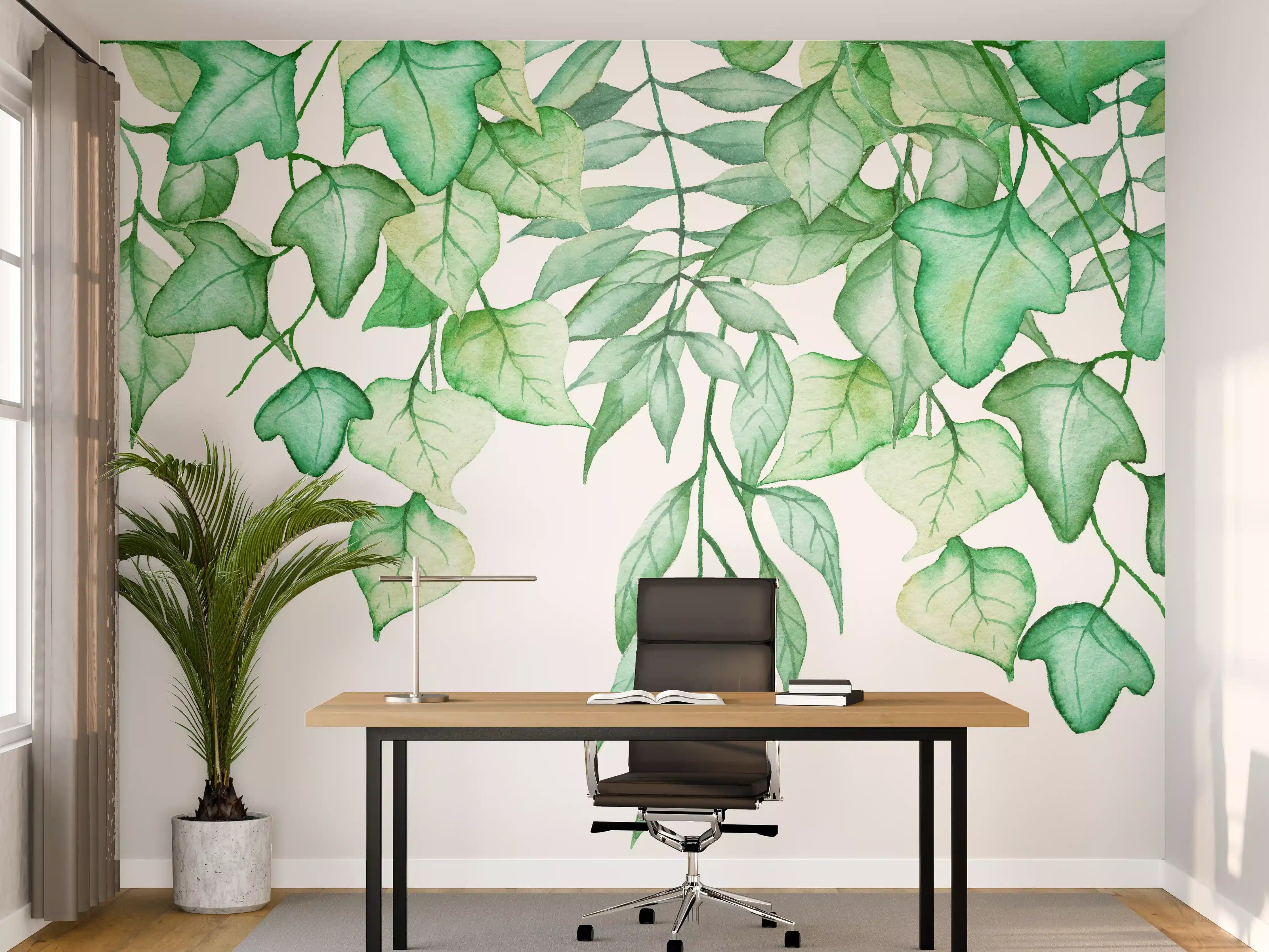 Büro Wandgestaltung - Handgezeichneten Aquarellblättern und Efeu