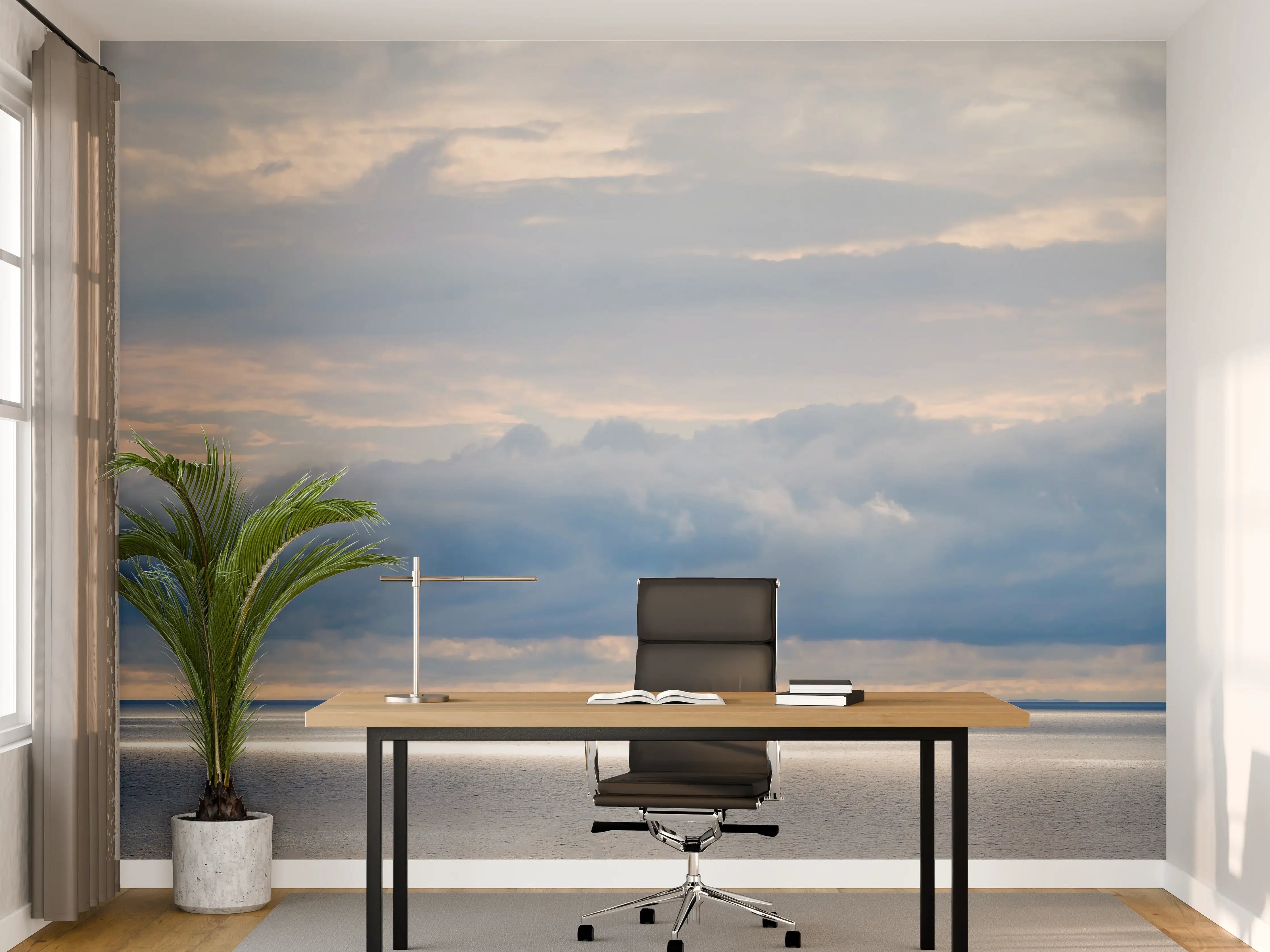 Büro Wandgestaltung - Harmonisches Blau-Grau-Meerespanorama