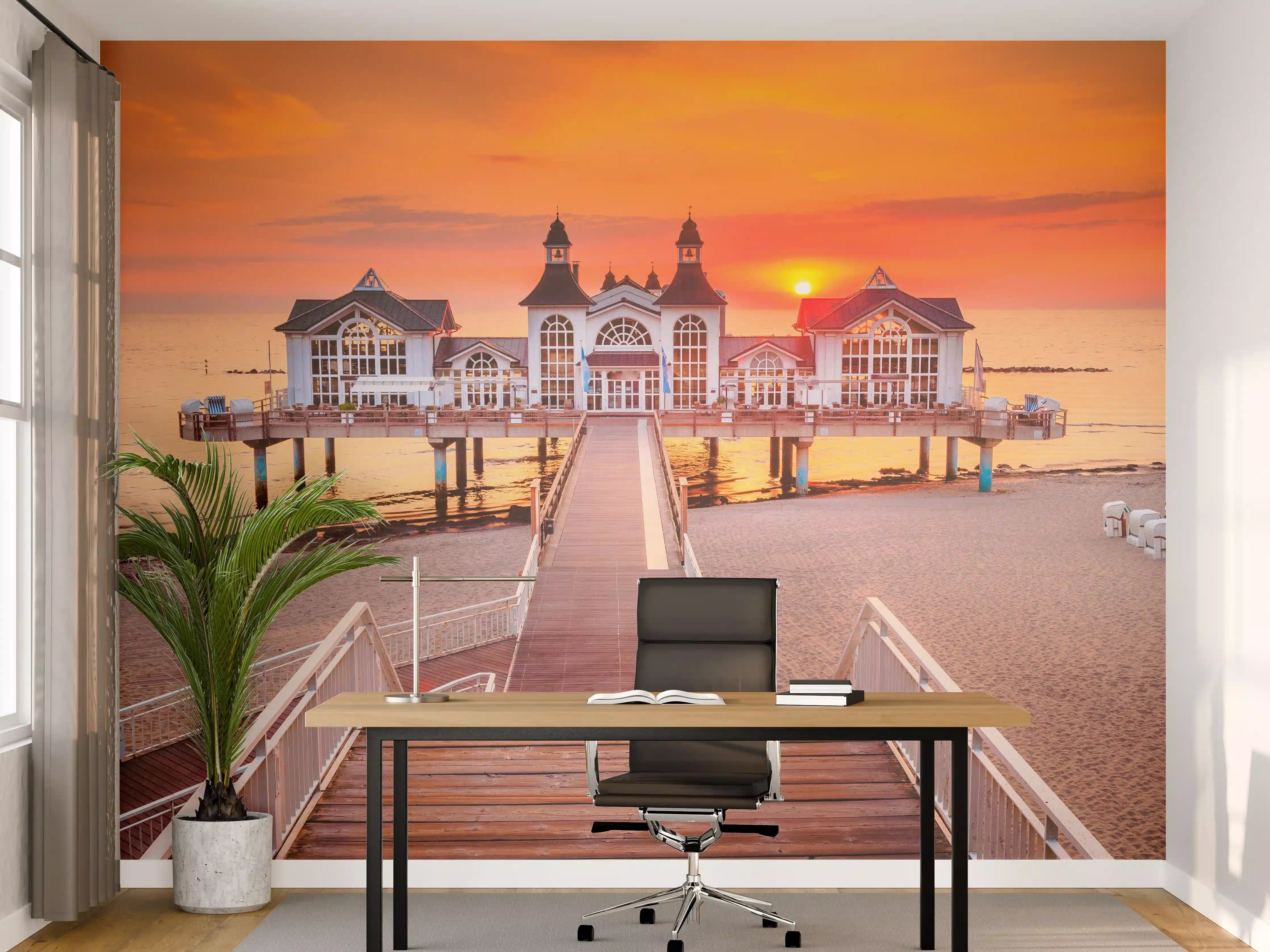 Büro Wandgestaltung - Haus auf Wasser bei Sonnenaufgang