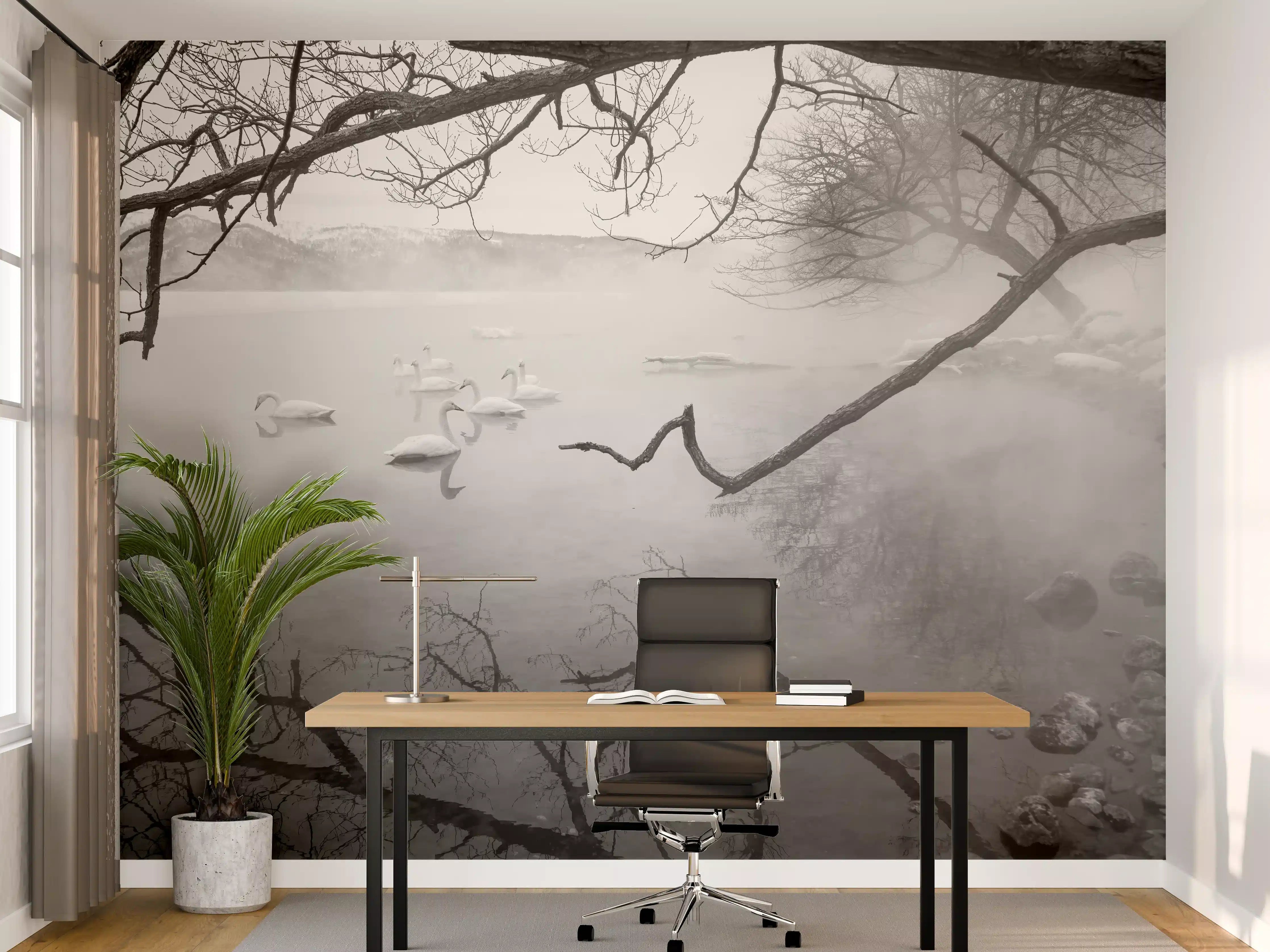 Büro Wandgestaltung - Heiße Quelle mit Schwänen