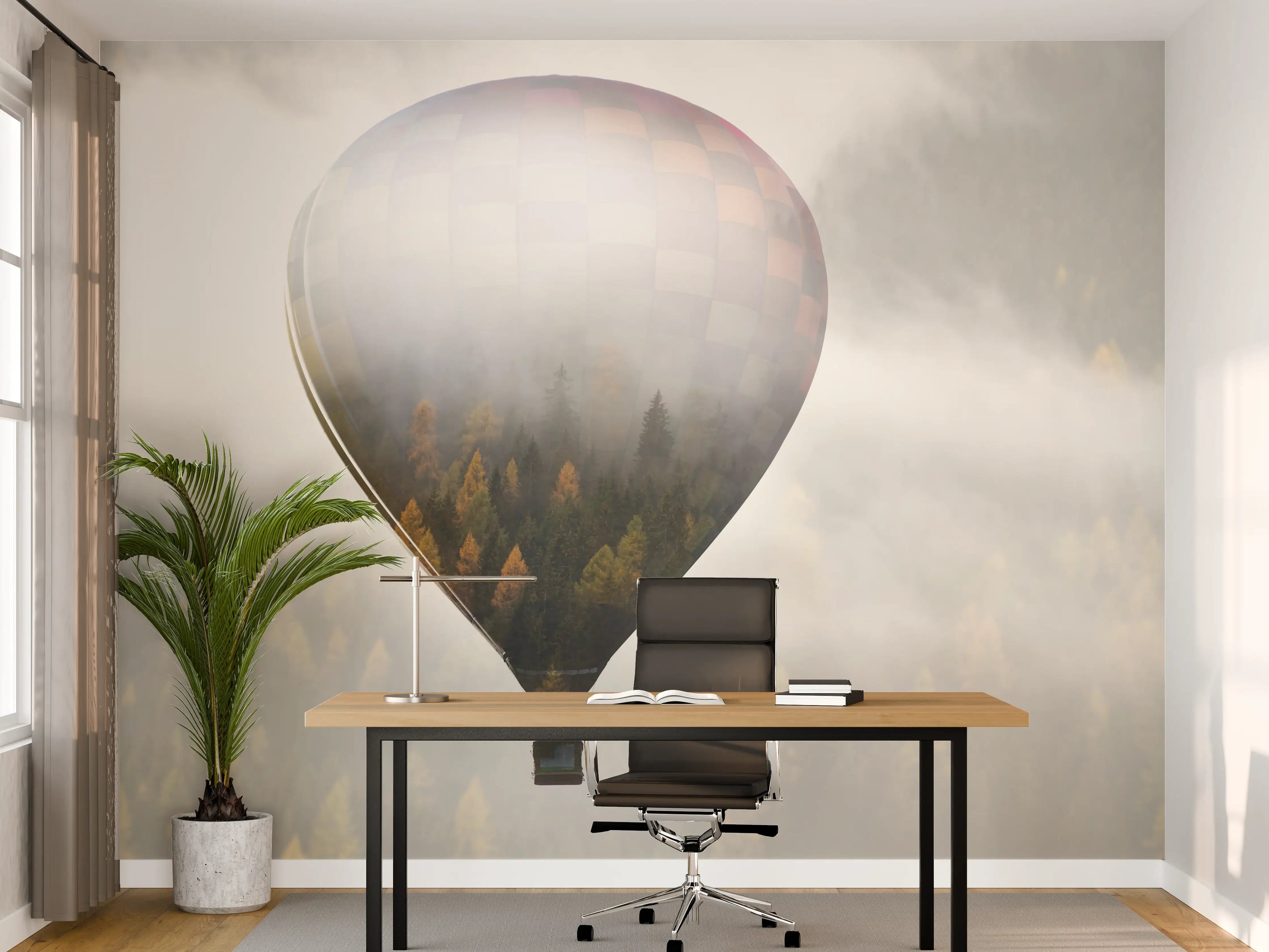 Büro Wandgestaltung - Heißluftballon - Spiegelung des Waldes