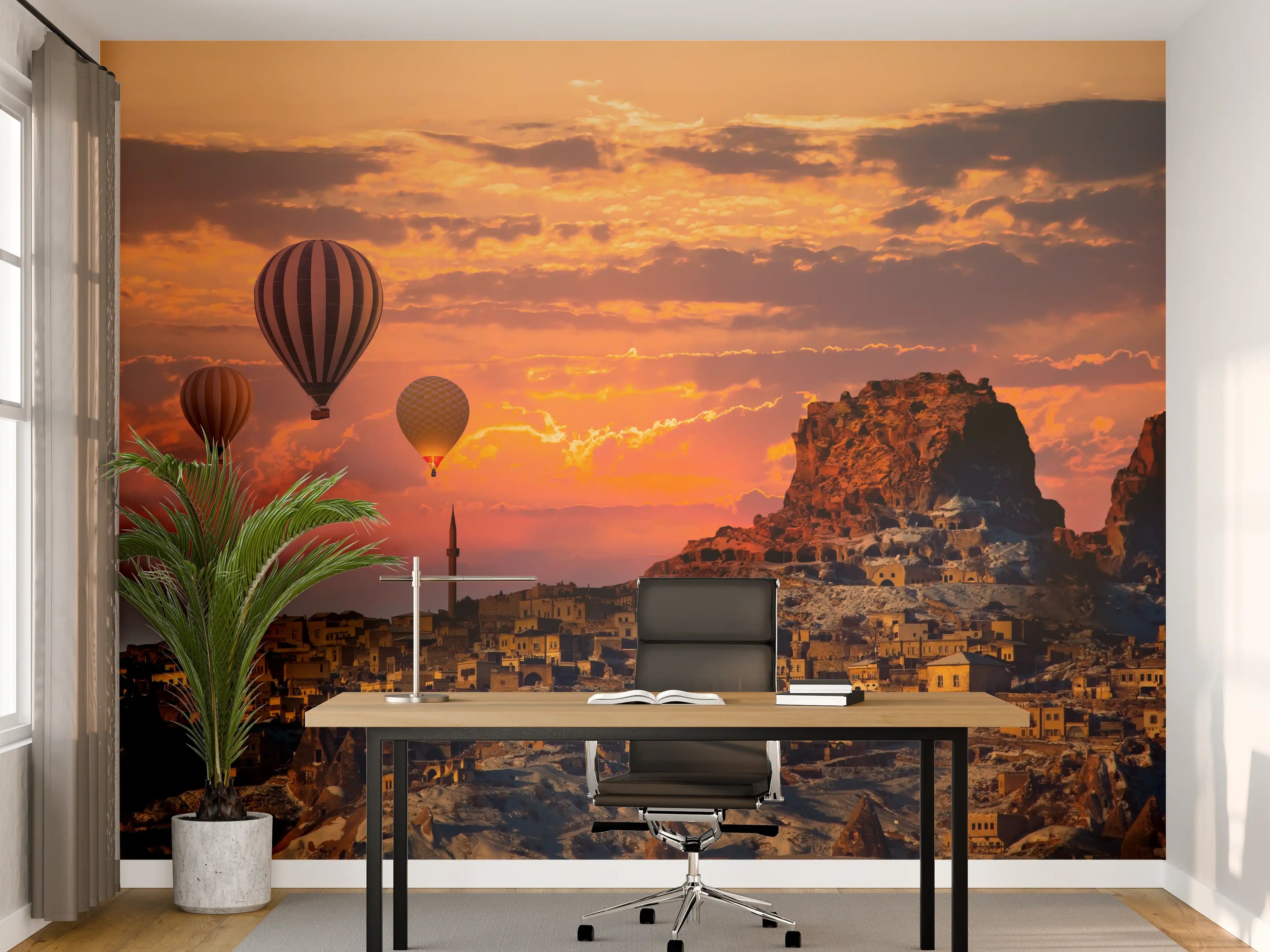 Büro Wandgestaltung - Heißluftballons über Kappadokien - Sonnenuntergang