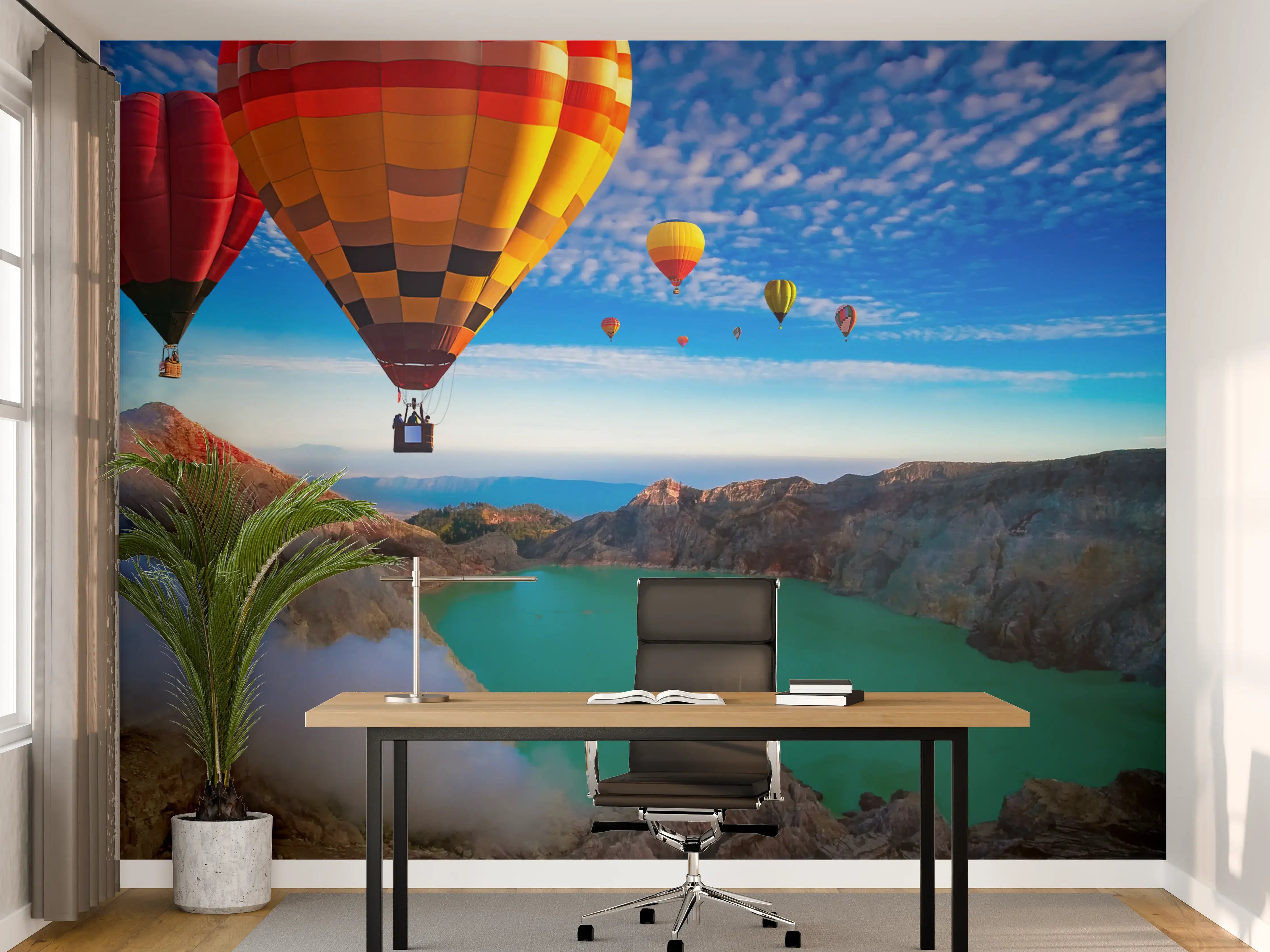 Büro Wandgestaltung - Heißluftballons über dem Krater Kawah Ijen