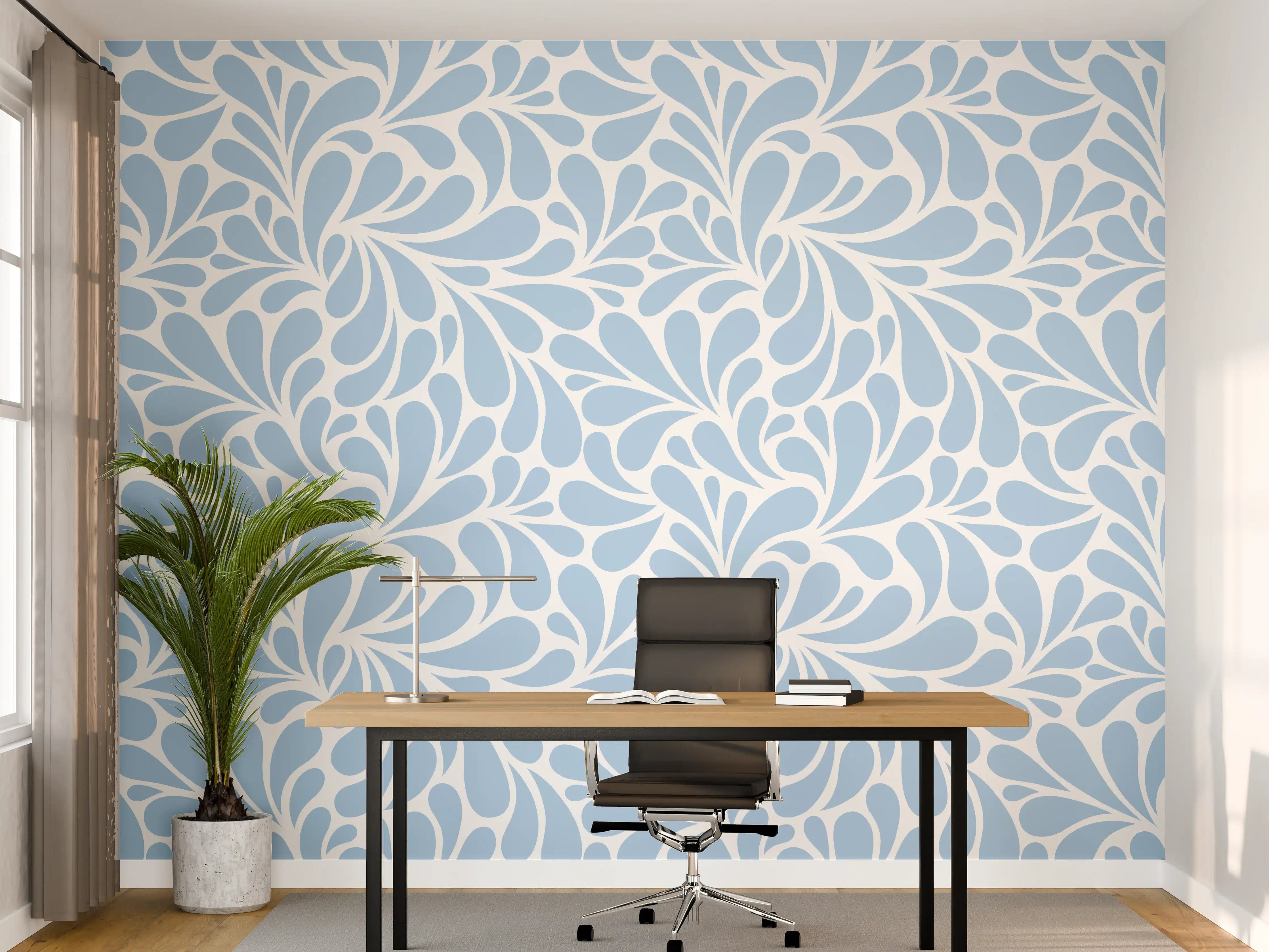 Büro Wandgestaltung - Hellblaue Blätter-Optik