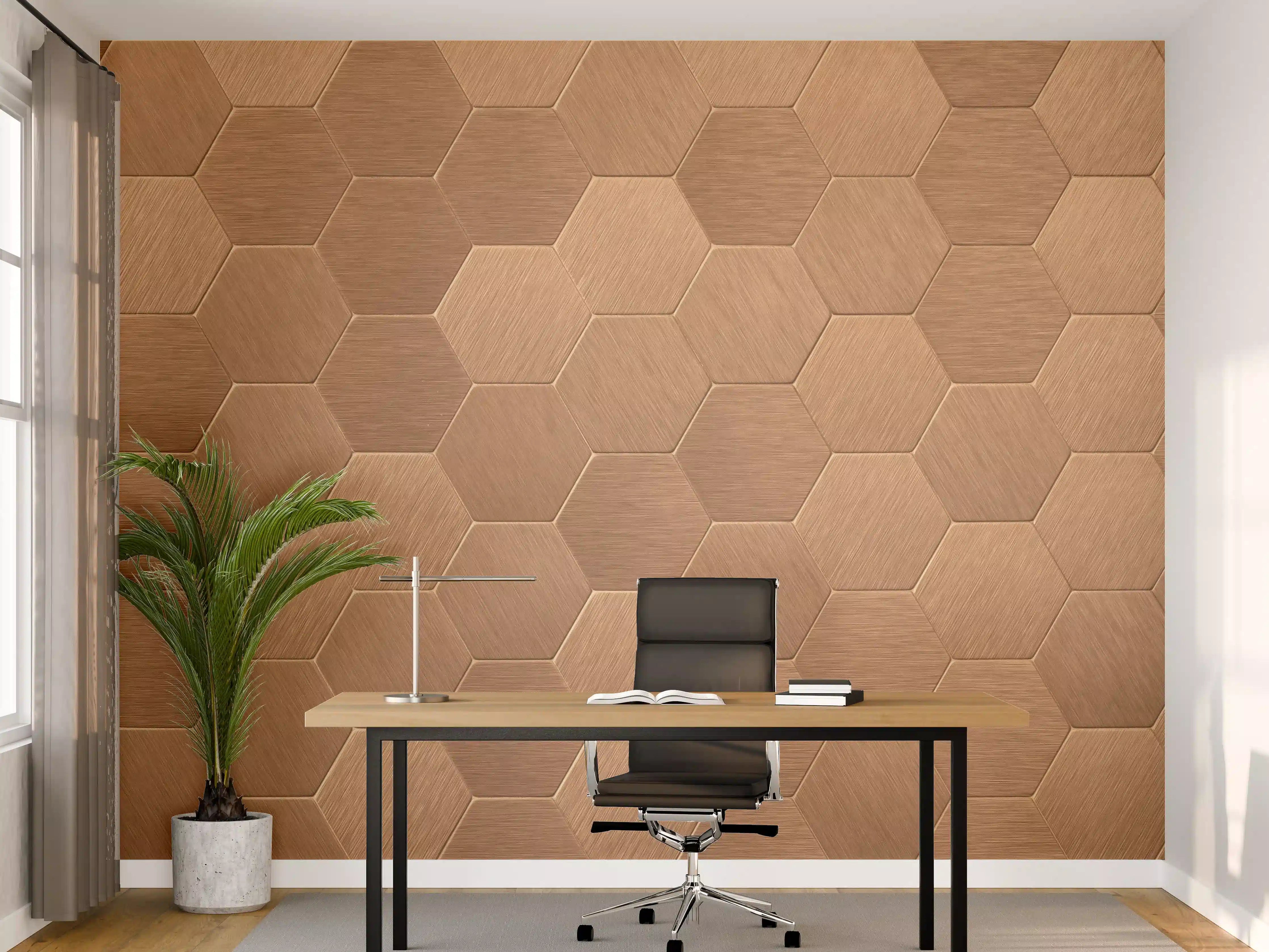 Büro Wandgestaltung - Hellbraune Hexagon-Musterwand