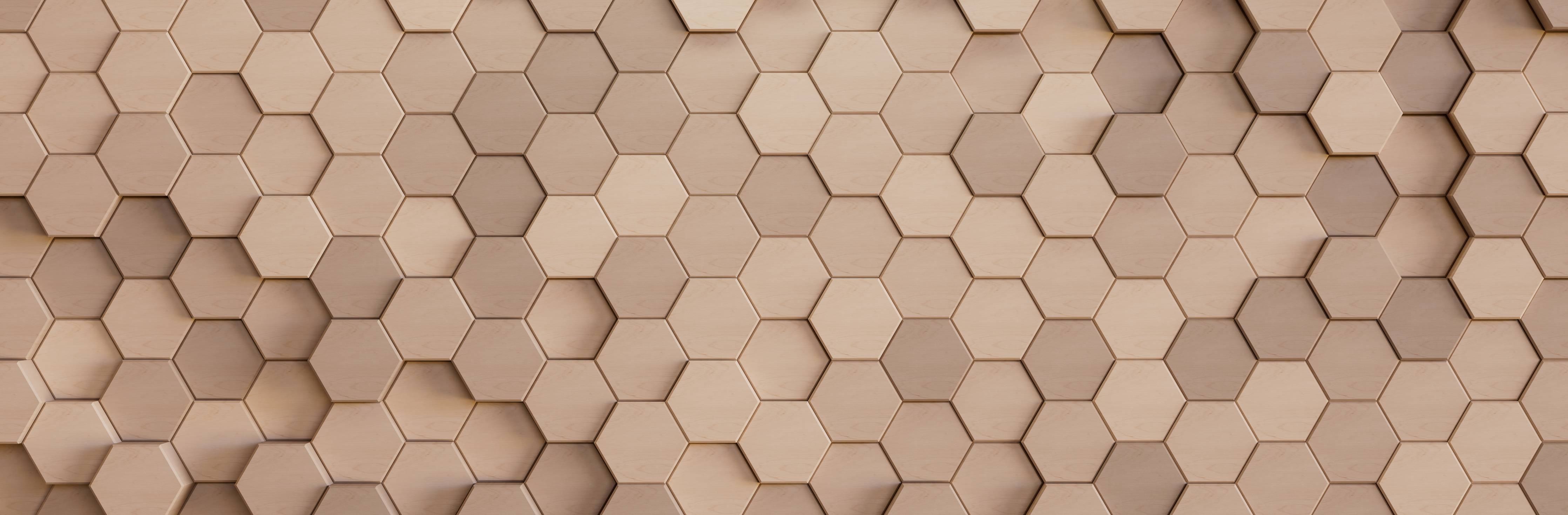Büro Wandgestaltung-Helle Holzwand mit Hexagonmustern