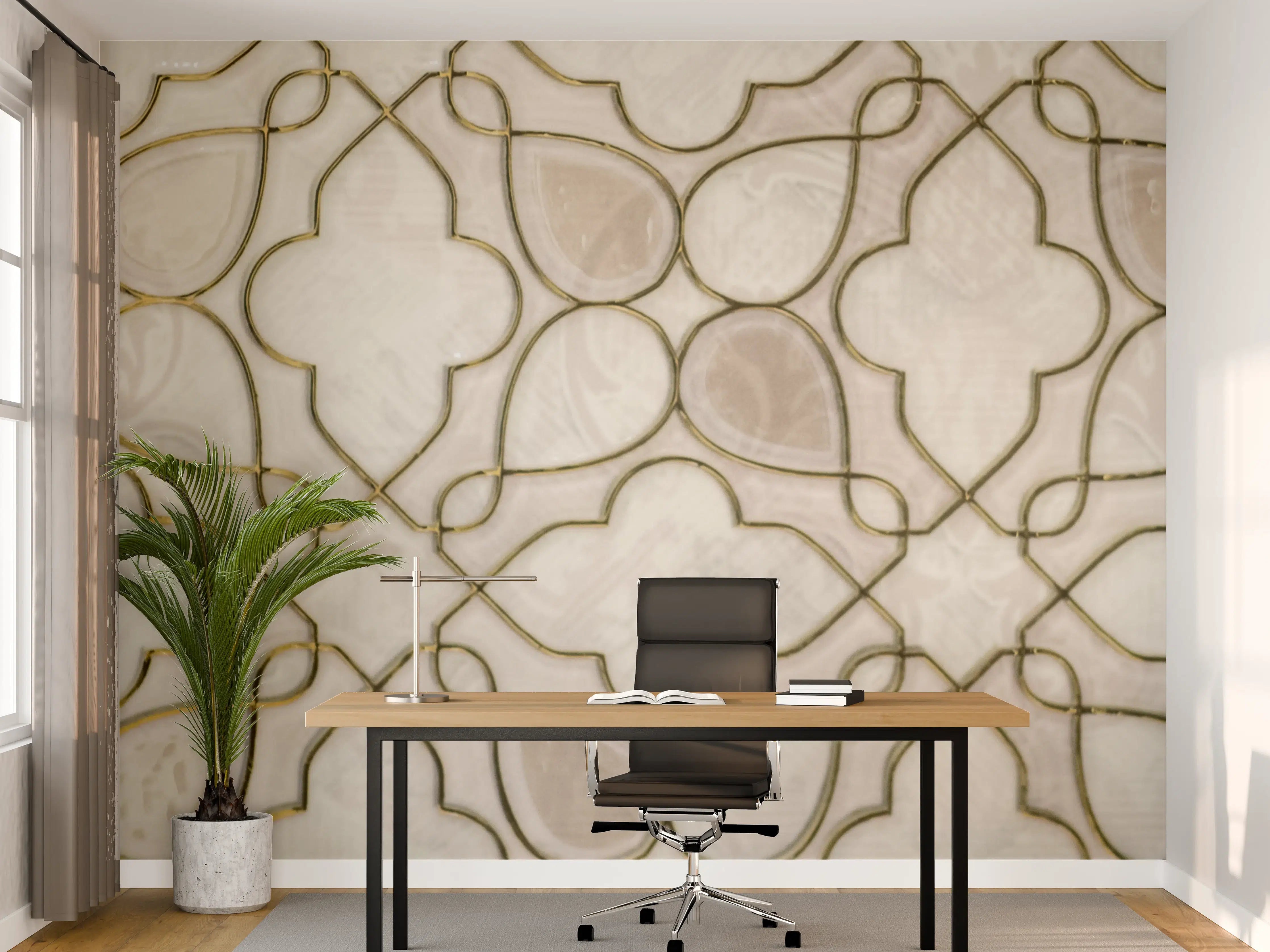 Büro Wandgestaltung - Helle Mosaikfliese mit Goldakzenten