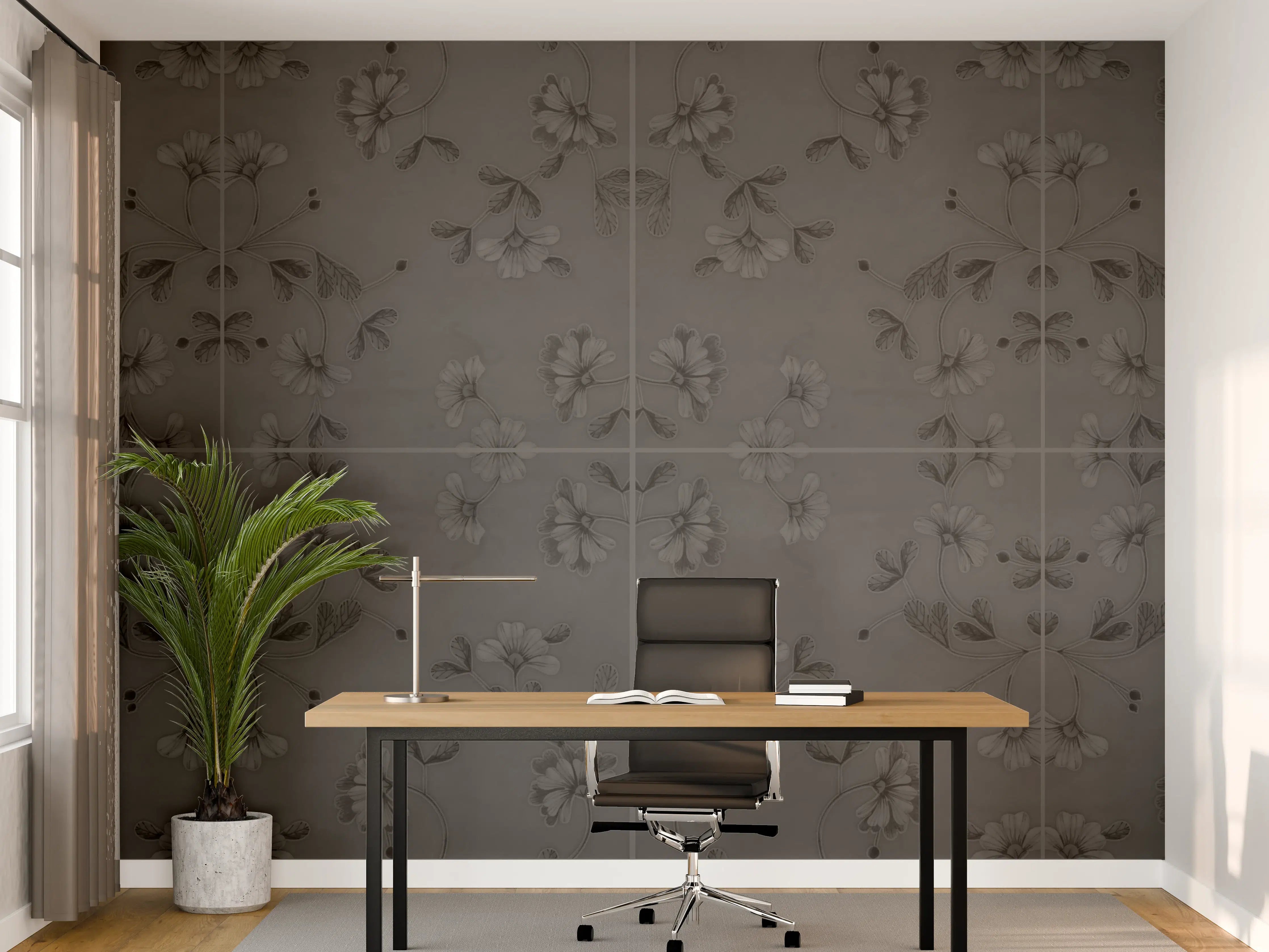 Büro Wandgestaltung - Hellgraue blumenförmige Fliesen