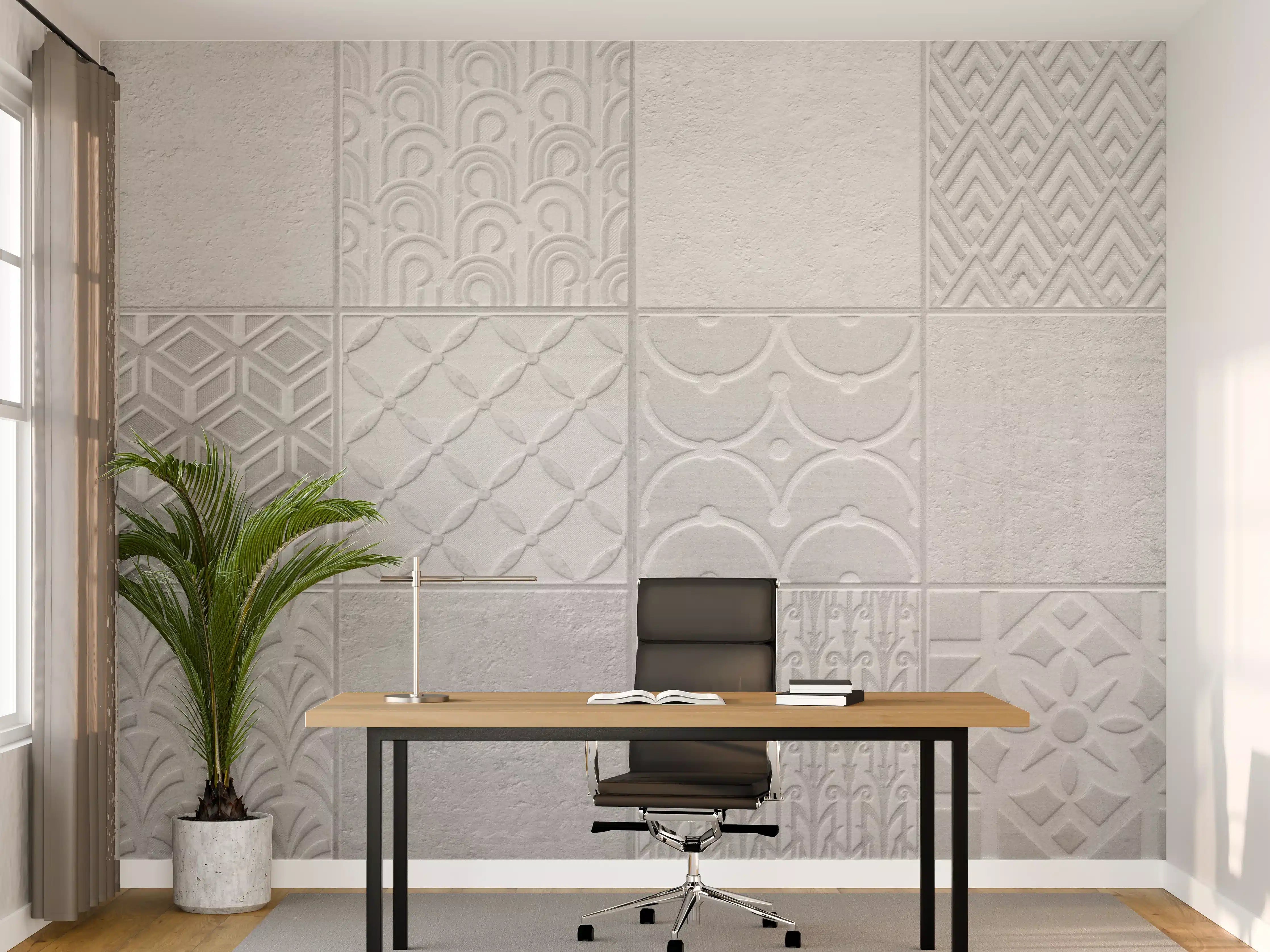 Büro Wandgestaltung - Hellgraue quadratische Mosaik
