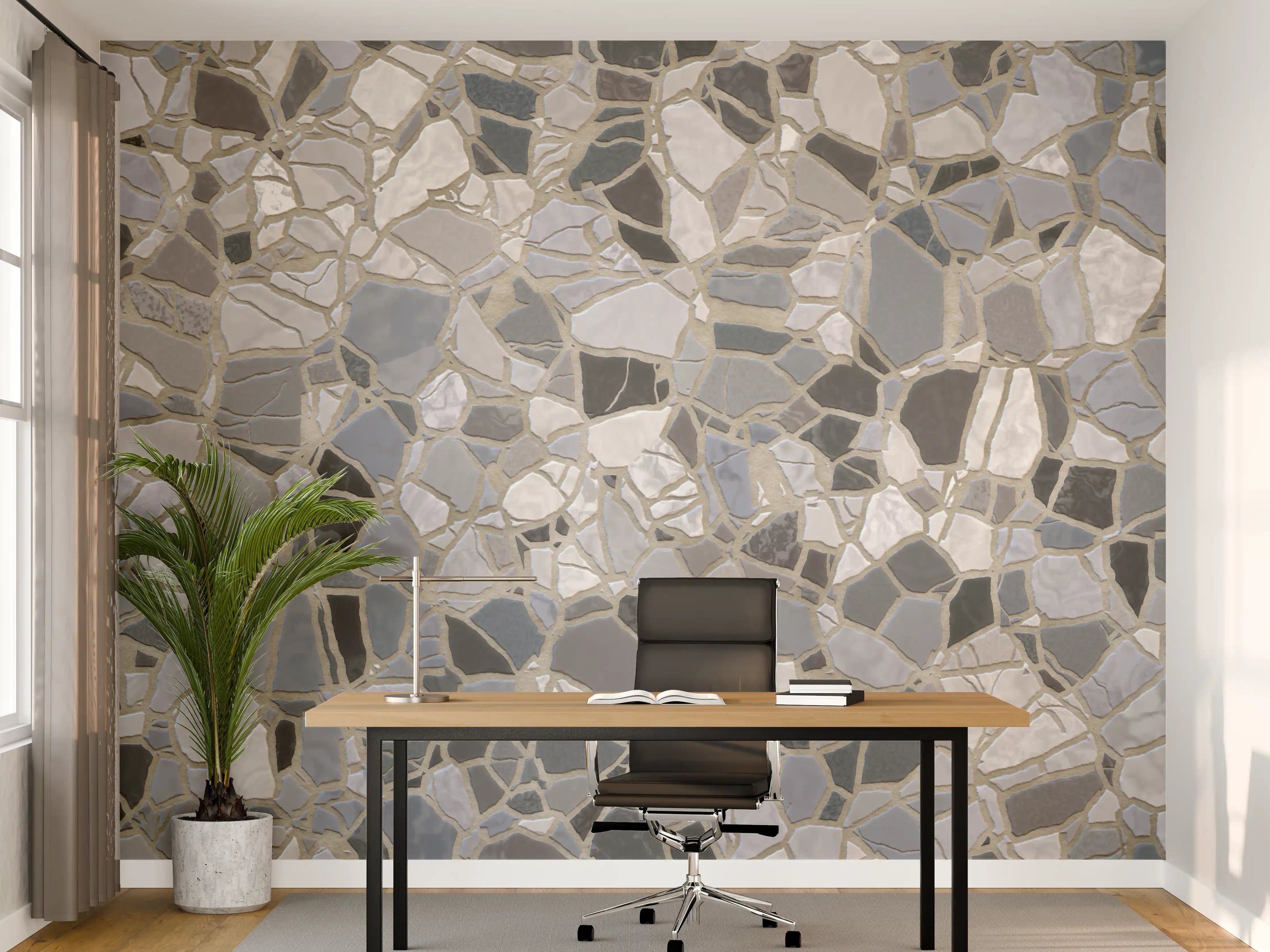 Büro Wandgestaltung - Hellgraues Marmormuster mit Weißakzenten