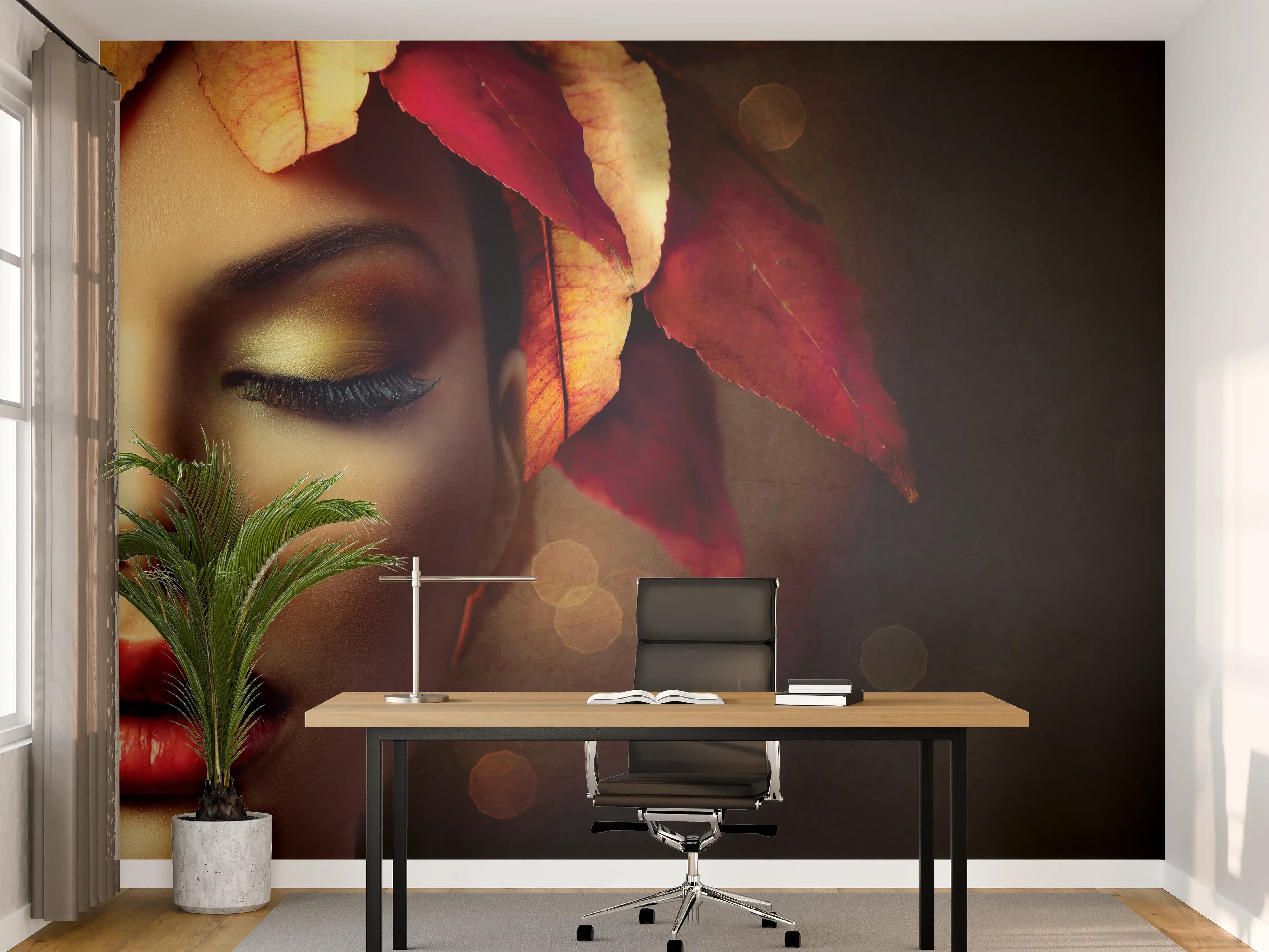 Büro Wandgestaltung - Herbstblätter Frisur auf dunklem Hintergrund