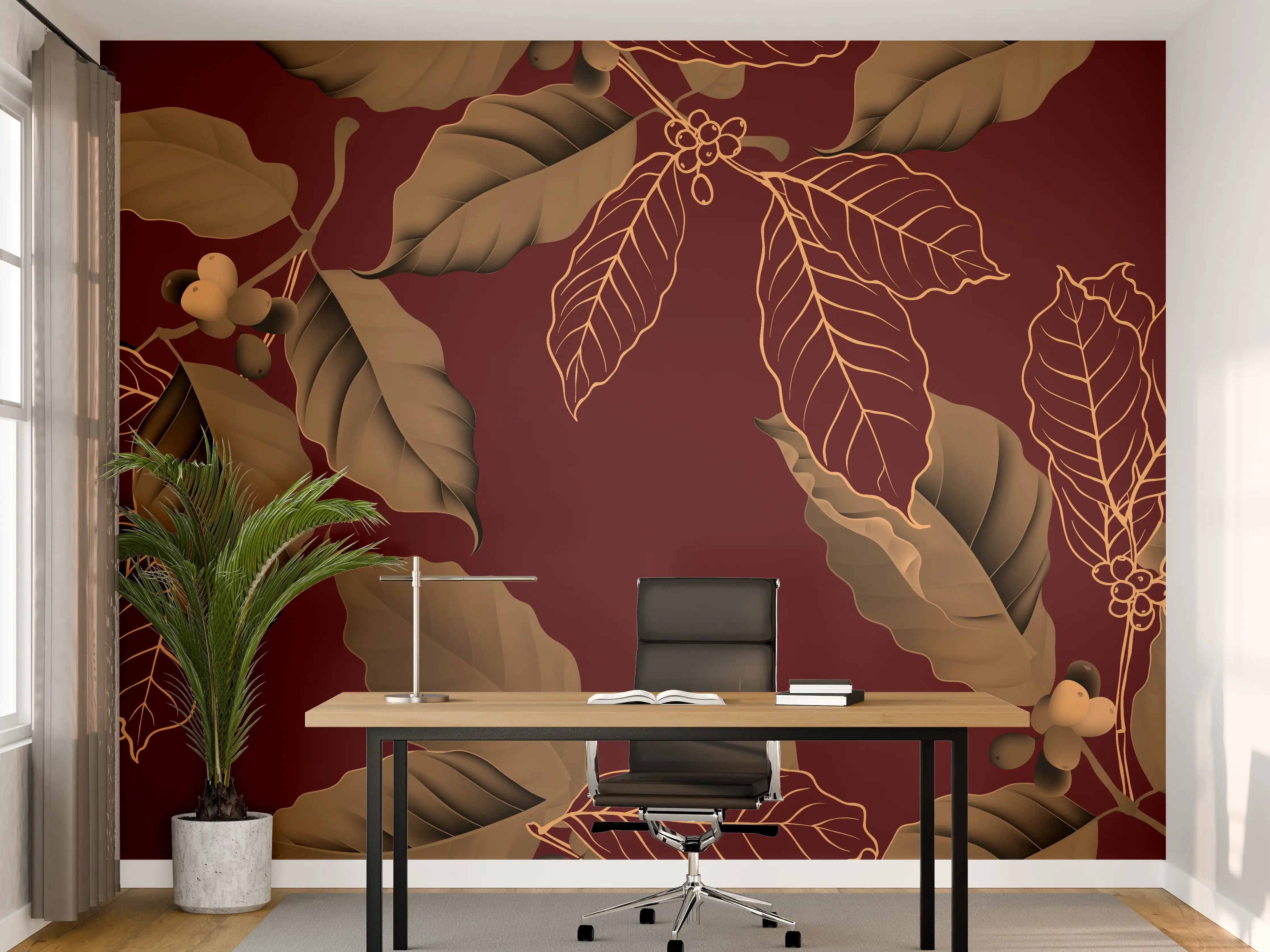 Büro Wandgestaltung - Herbstlaub Rot-Gold Muster