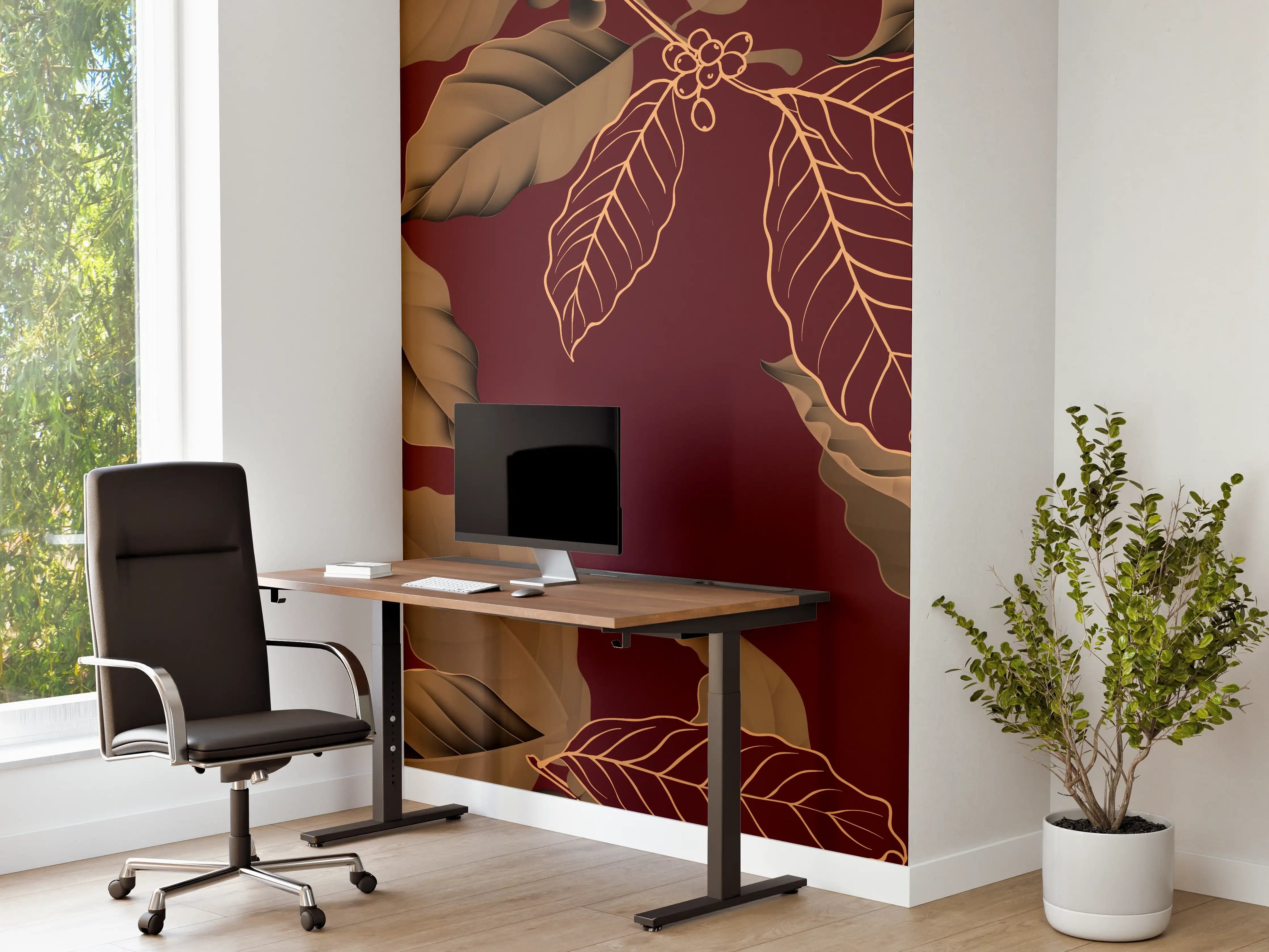 Büro Wandgestaltung - Herbstlaub Rot-Gold Muster