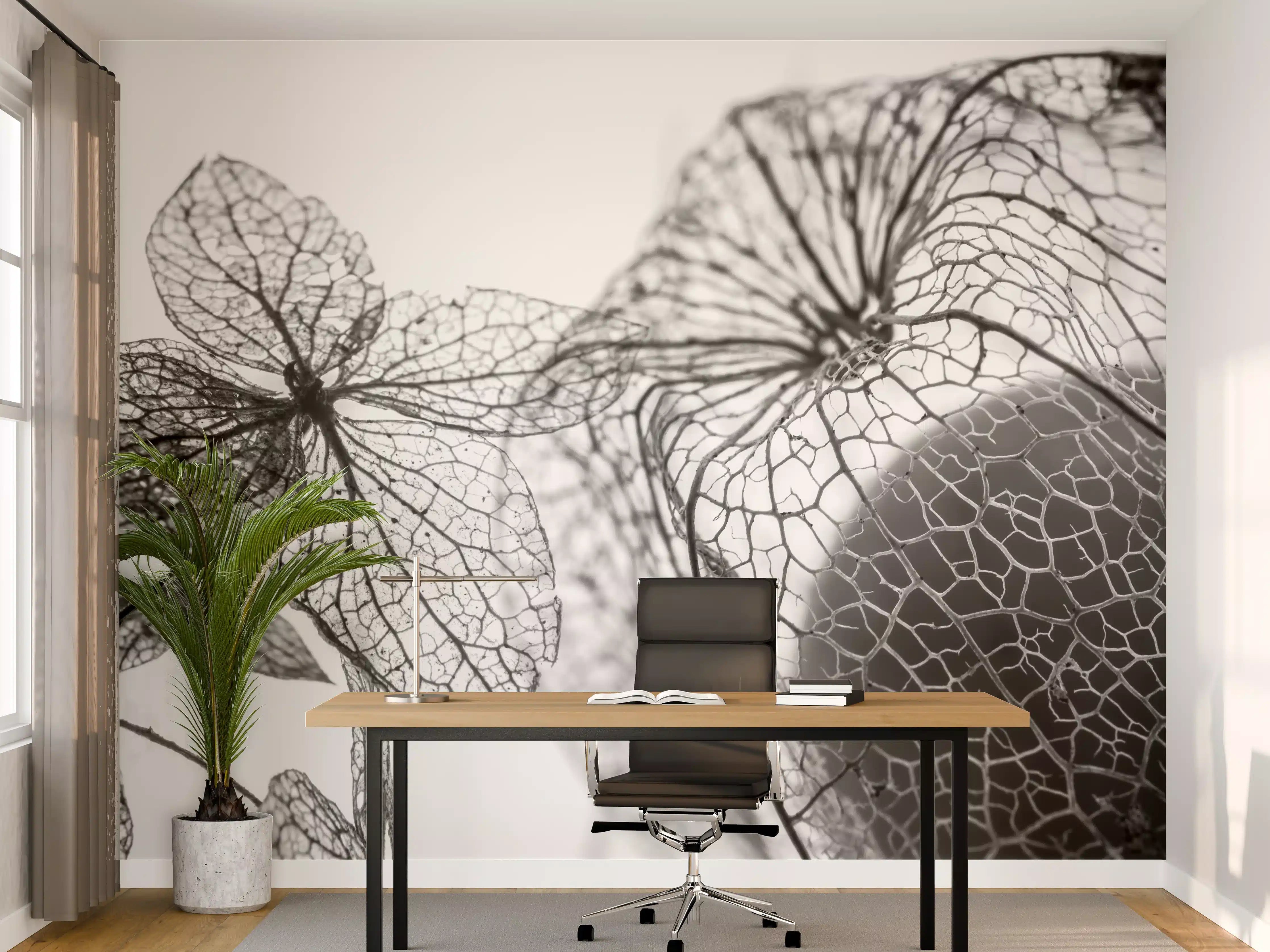 Büro Wandgestaltung - Herbstlaub-Struktur Weiß-Grau