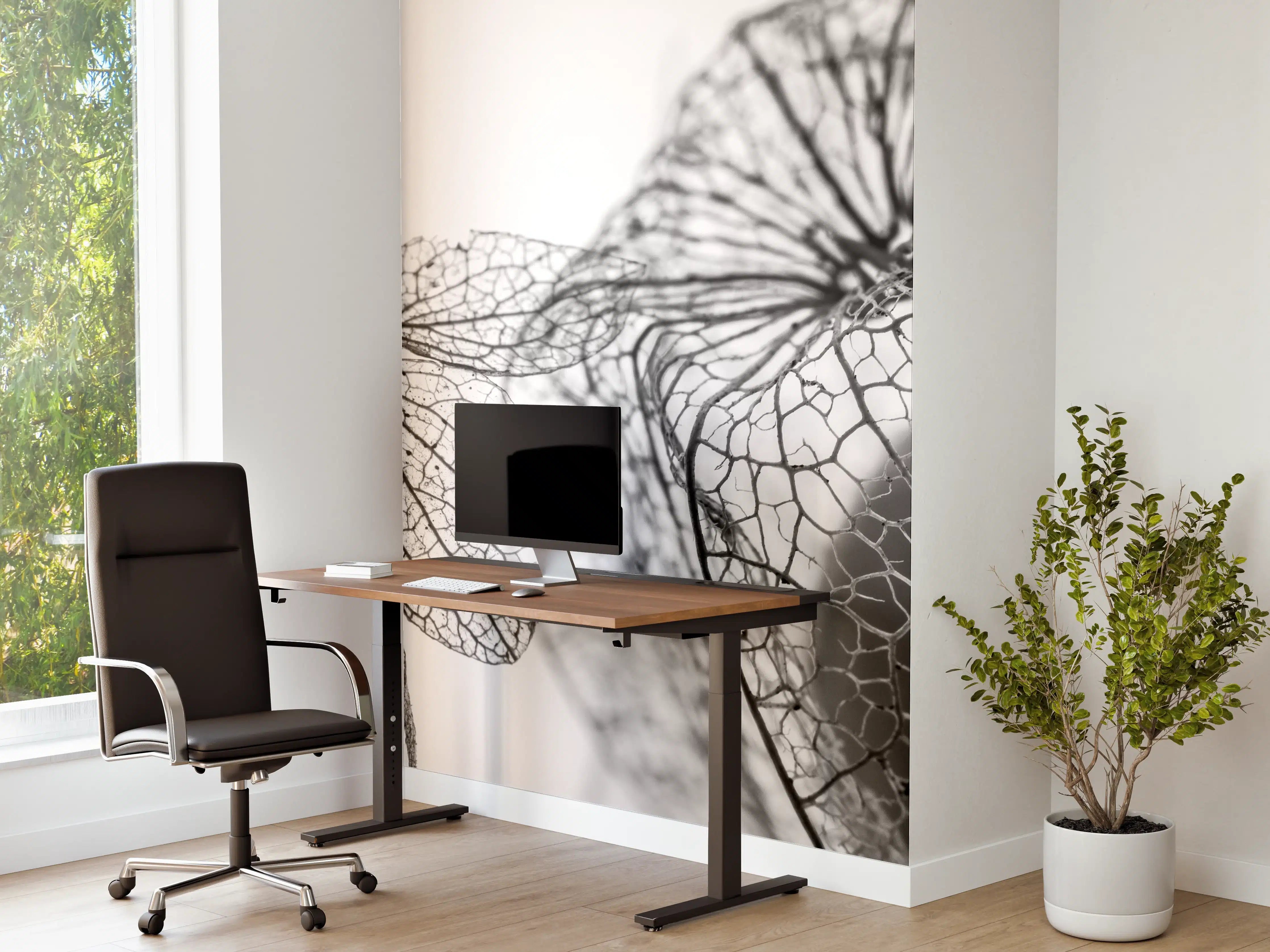 Büro Wandgestaltung - Herbstlaub-Struktur Weiß-Grau