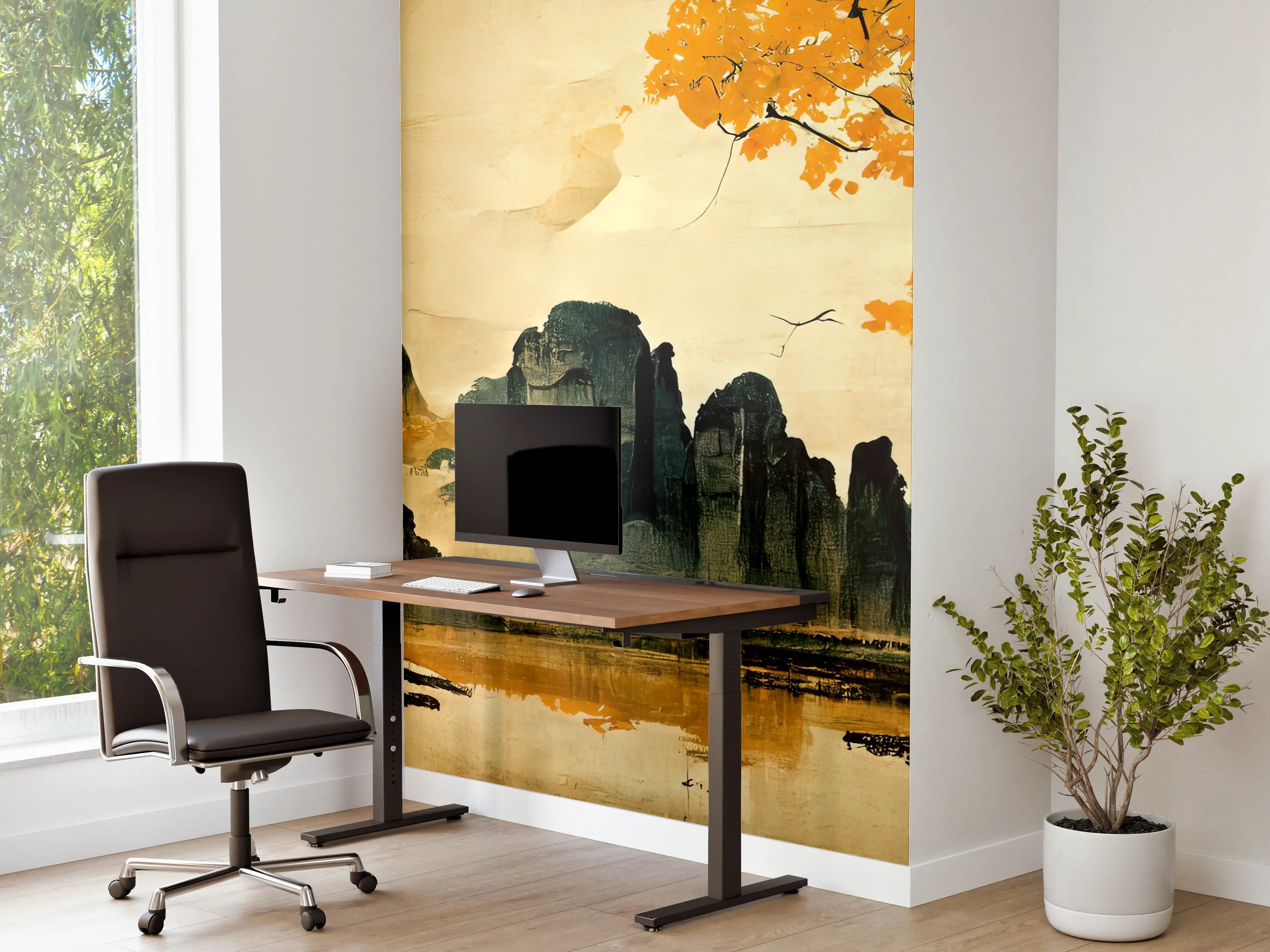 Büro Wandgestaltung - Herbstliche Landschaft mit bunten Bäumen und Felsen