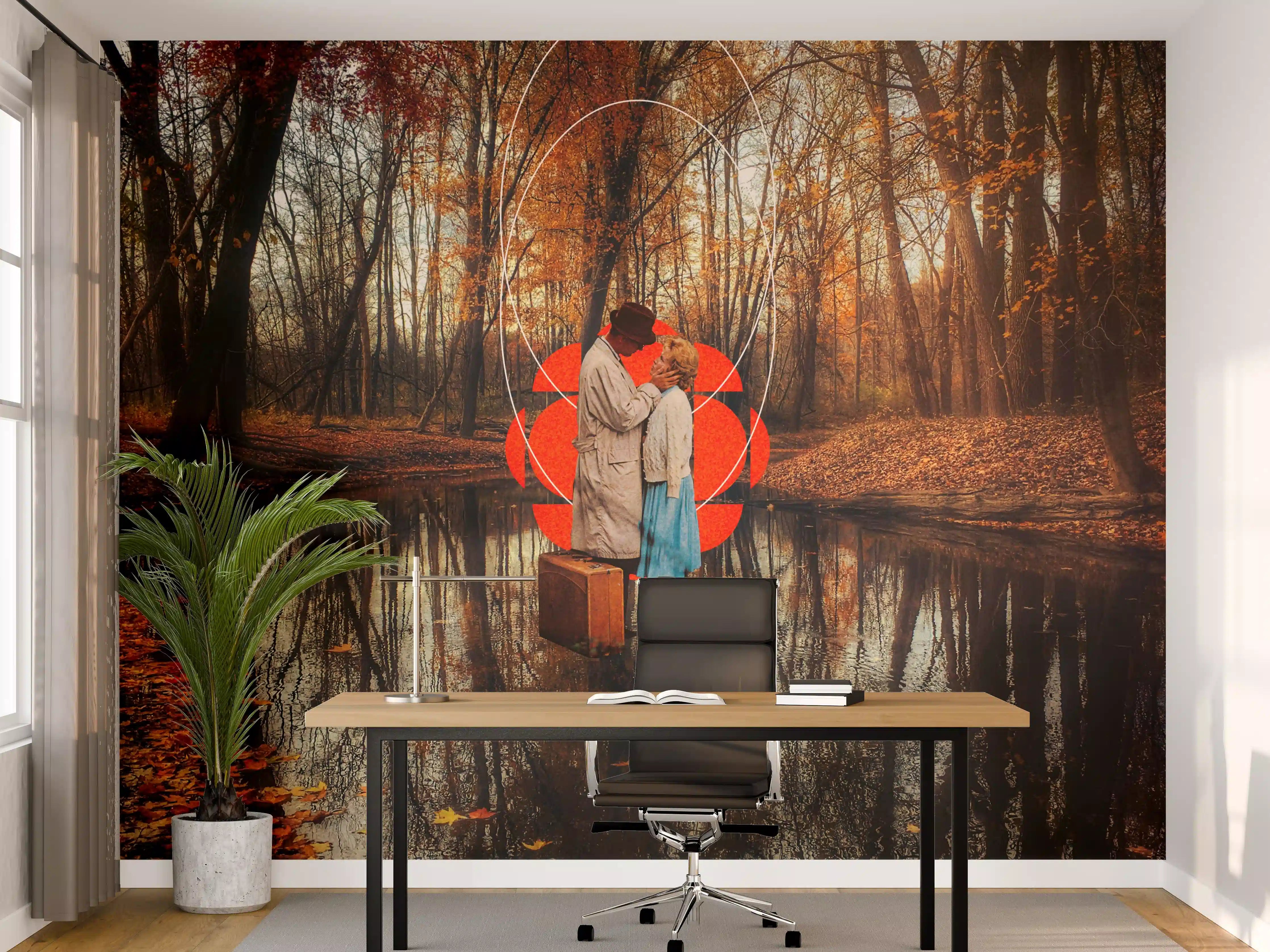 Büro Wandgestaltung - Herbstliche Liebesgeschichte im Wald