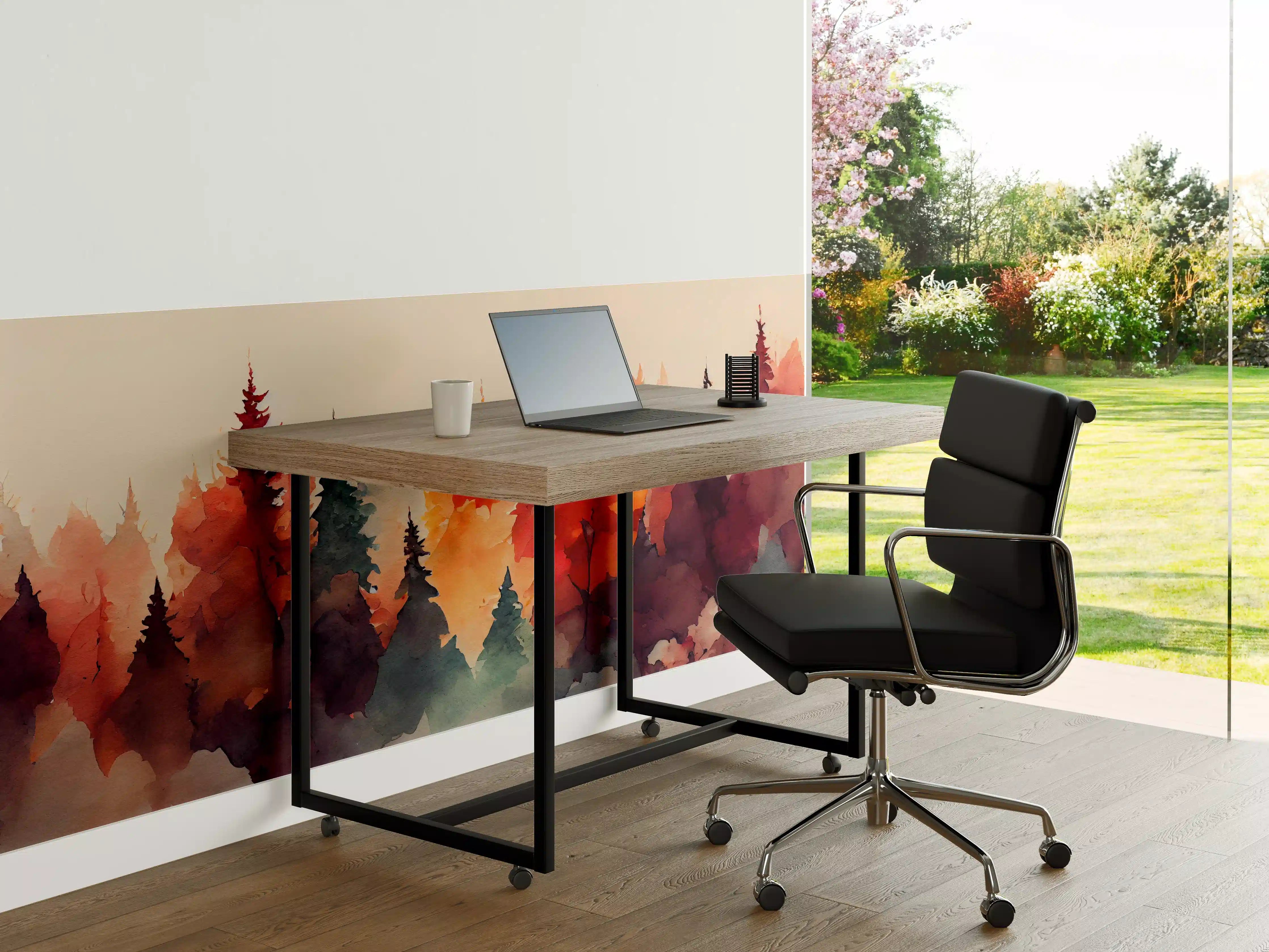 Büro Wandgestaltung - Herbstliche Wassermalerei mit buntem Laub