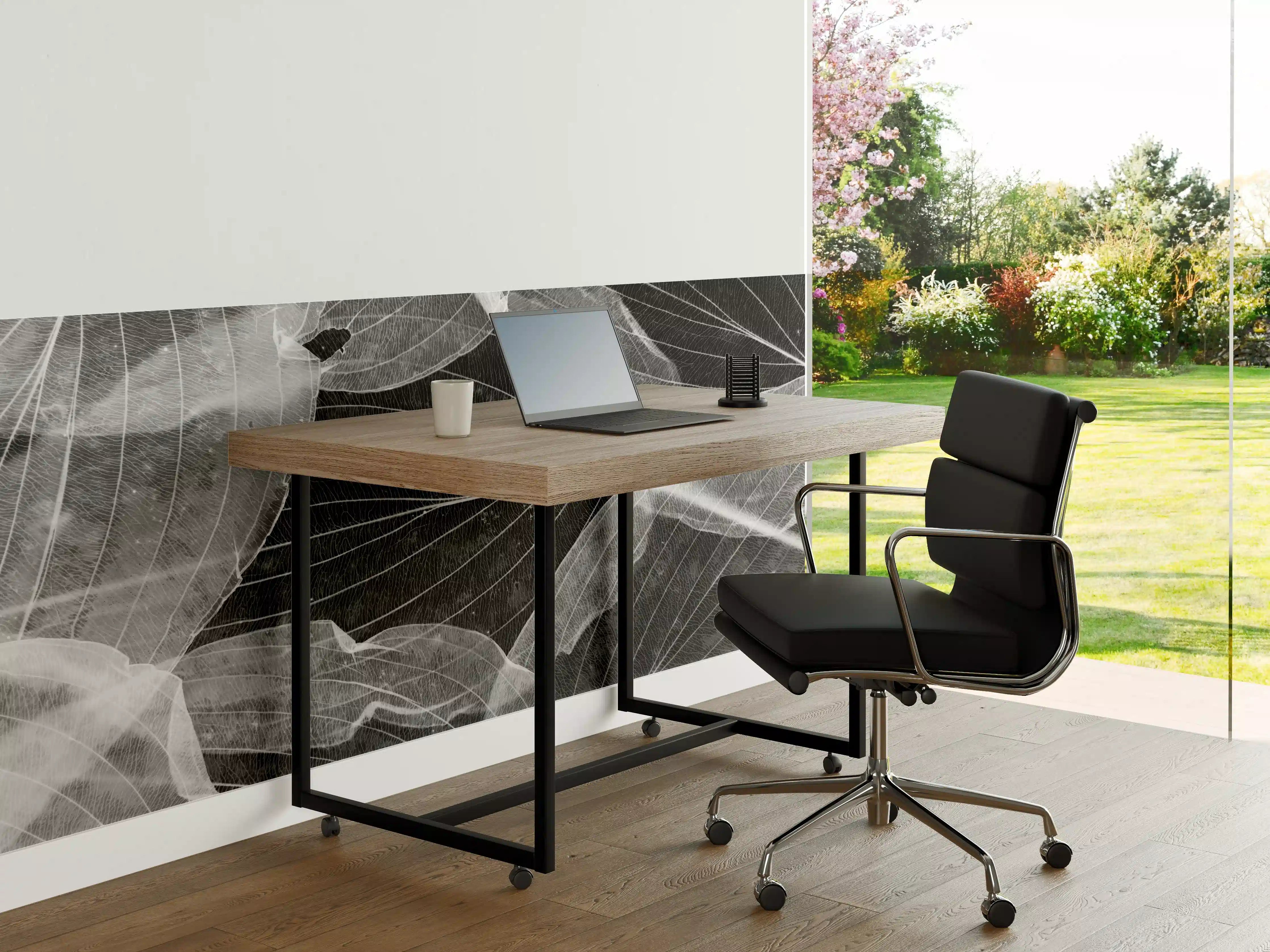Büro Wandgestaltung - Herbstliches Blatt Schwarz-Weiß Makro