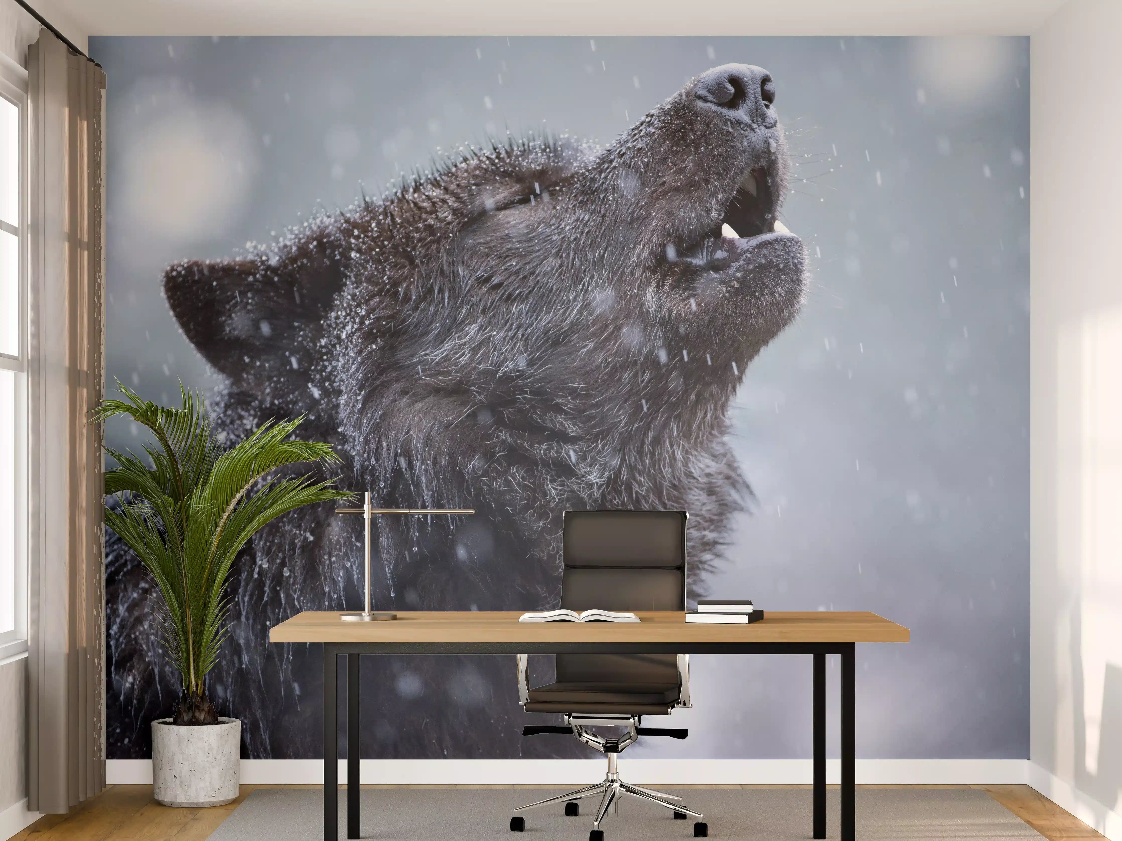 Büro Wandgestaltung - Heulender Wolf im Winter