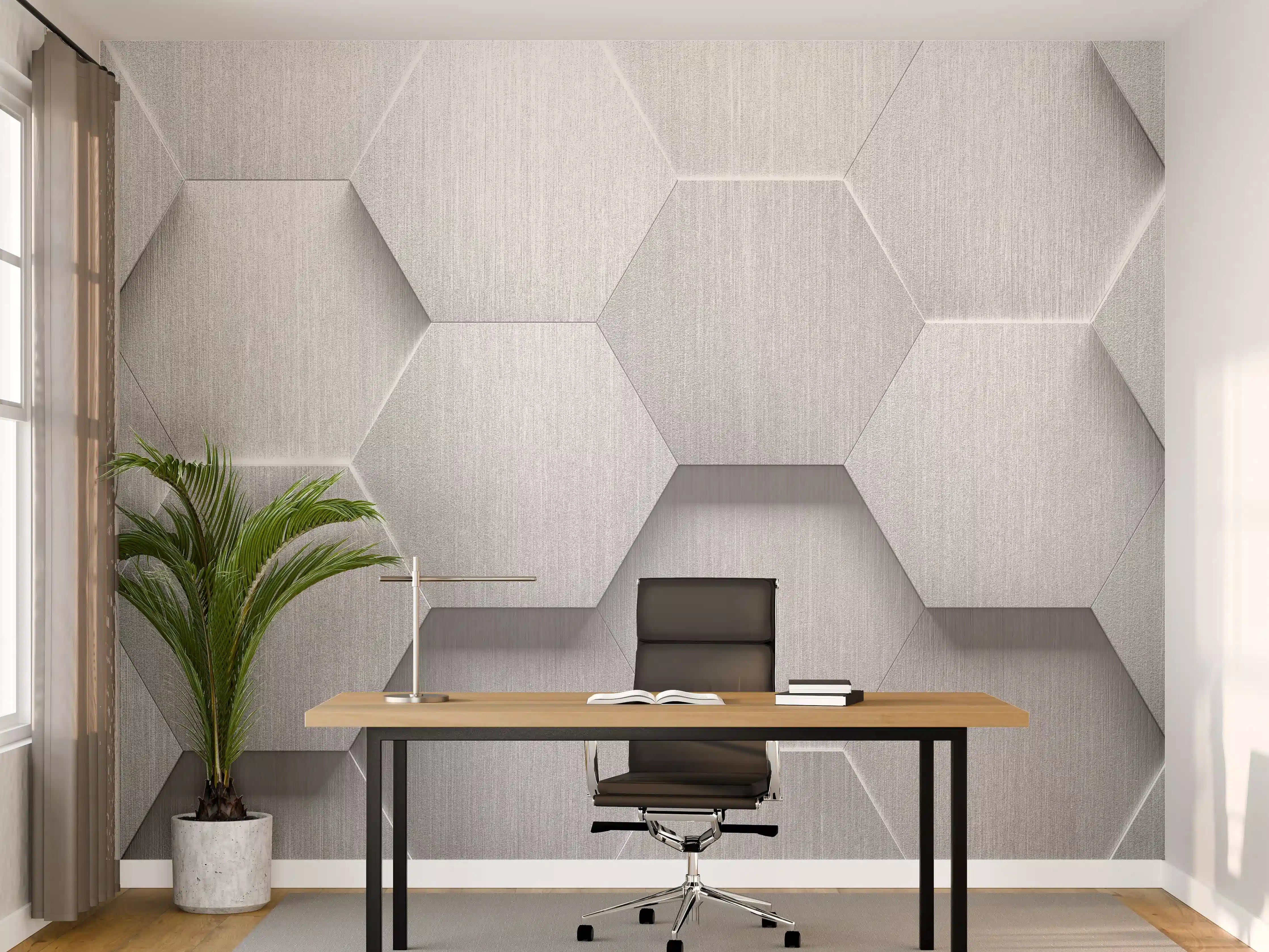 Büro Wandgestaltung - Hexagon Metallstruktur Grau-Weiß