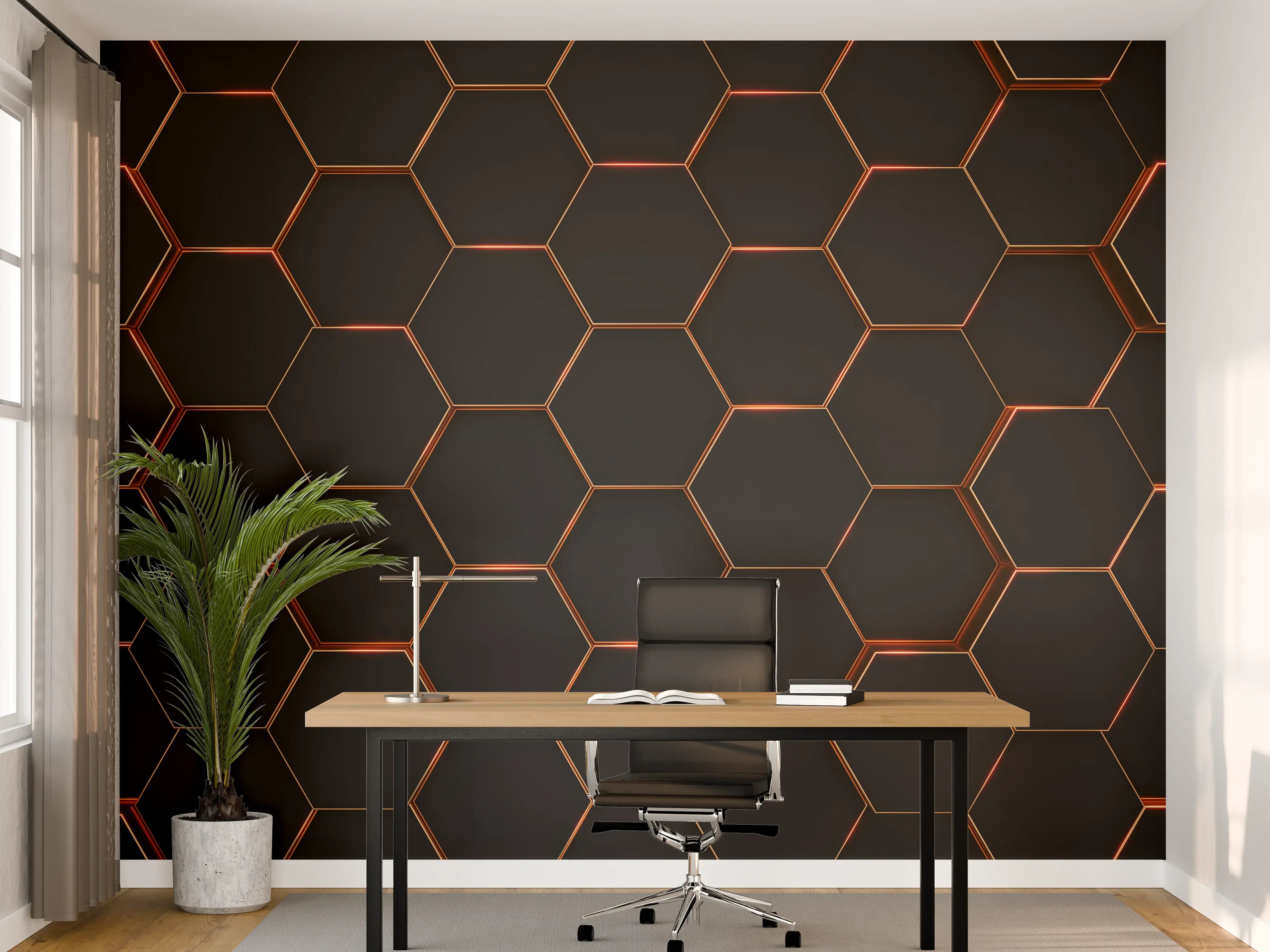 Büro Wandgestaltung - Hexagon Schwarz-Gold Muster
