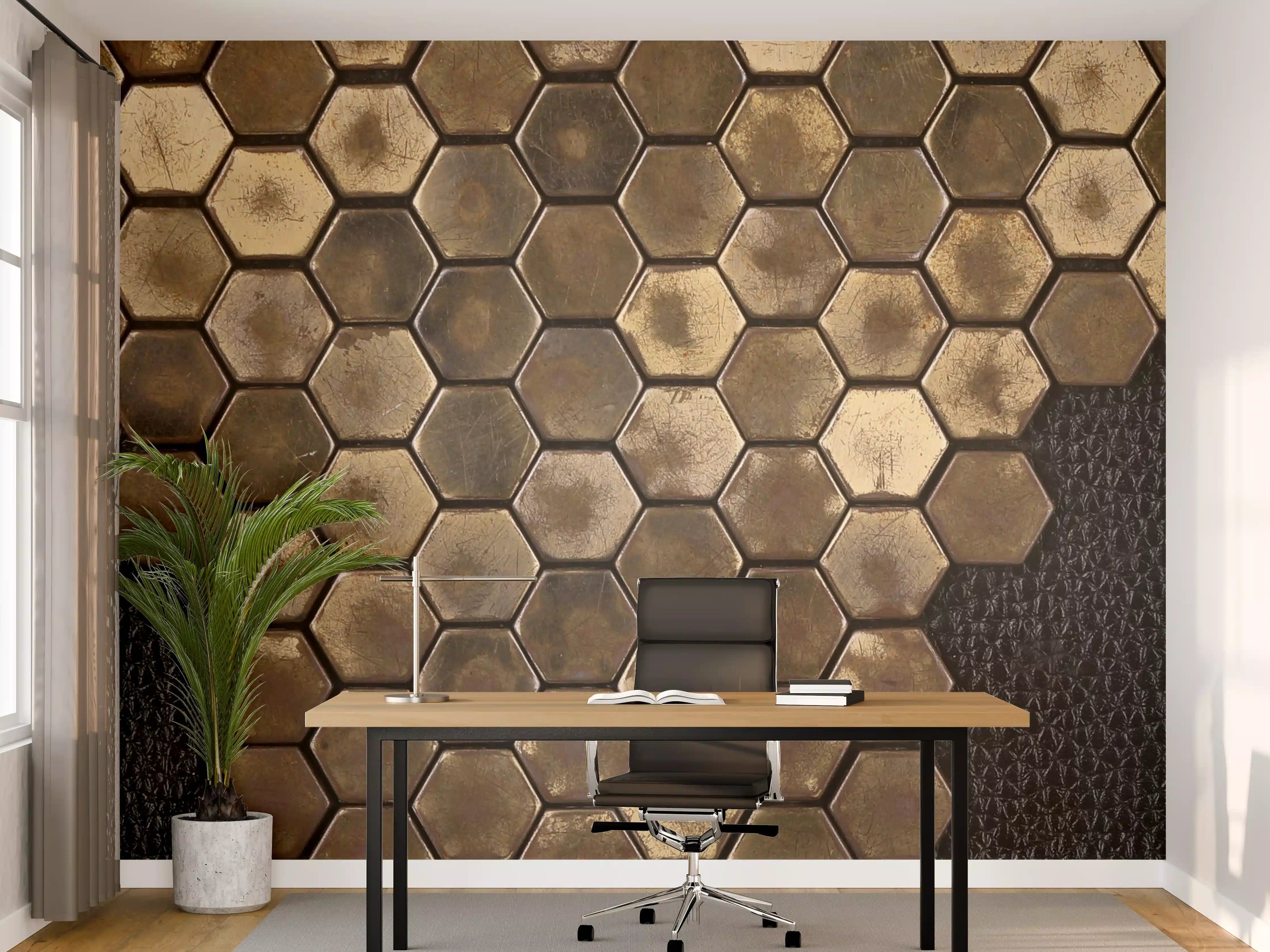 Büro Wandgestaltung - Hexagonale Holz- und Gummimuster