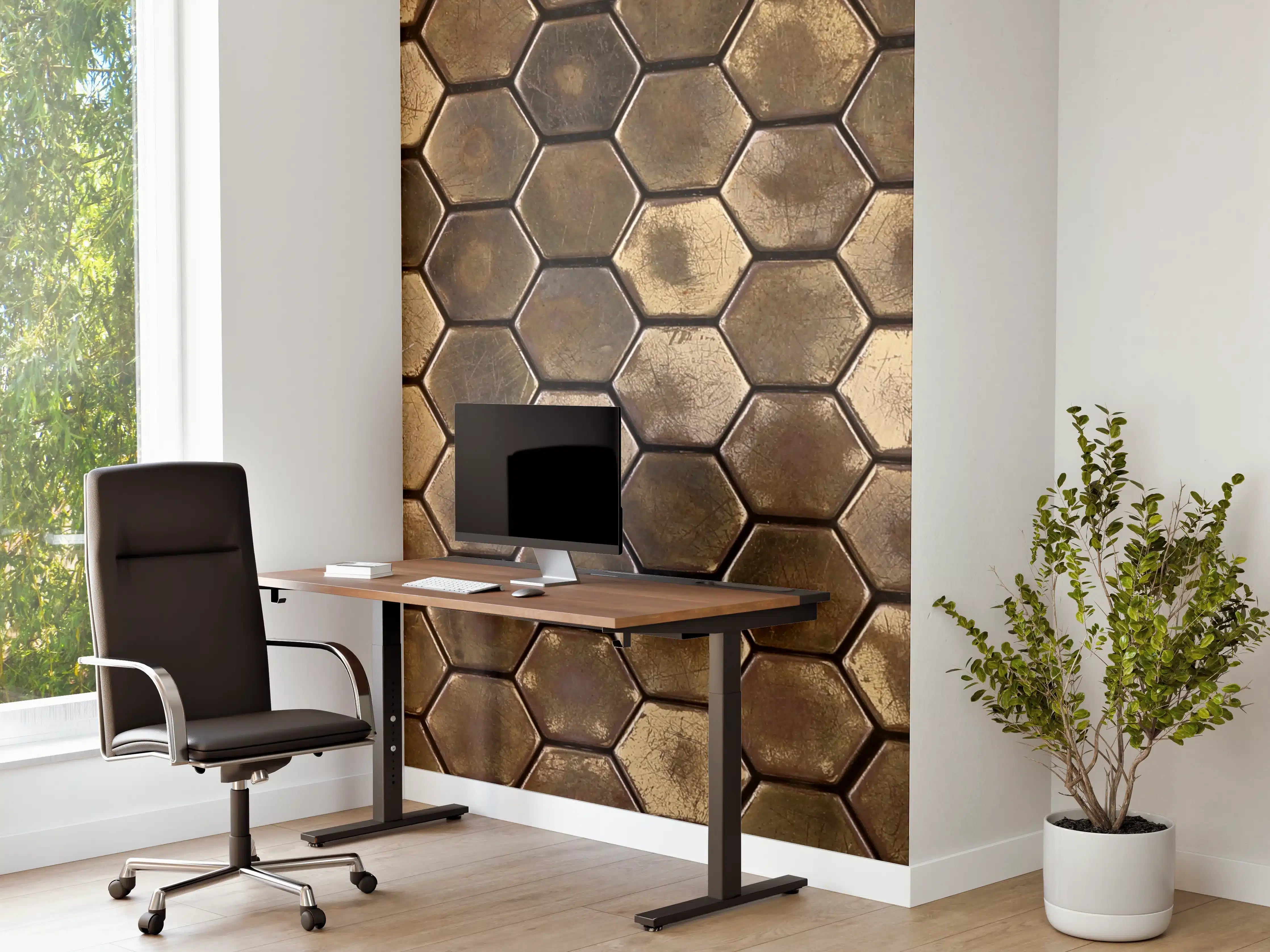 Büro Wandgestaltung - Hexagonale Holz- und Gummimuster