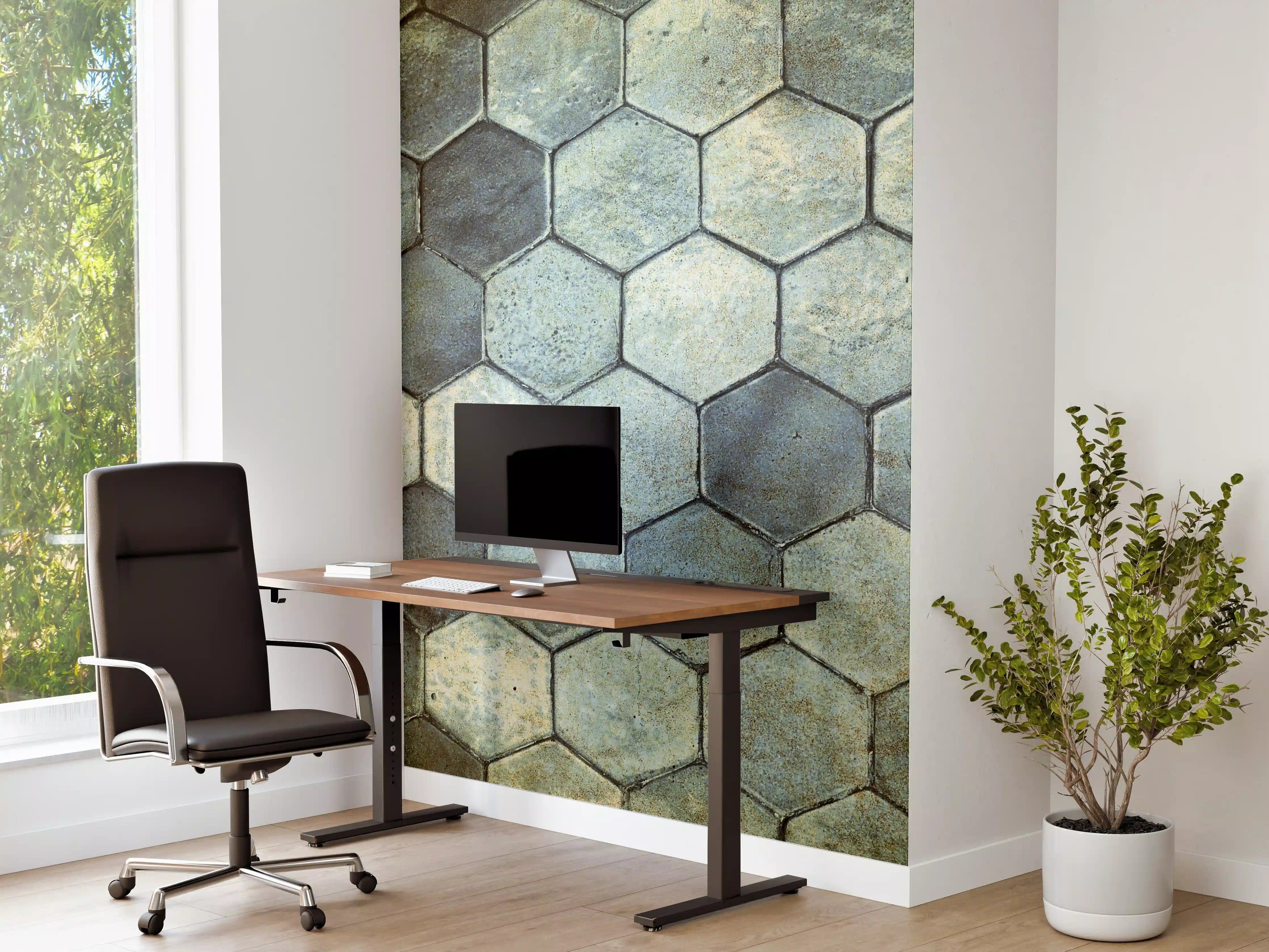 Büro Wandgestaltung - Hexagonale Ziegelmuster mit vintage Patina