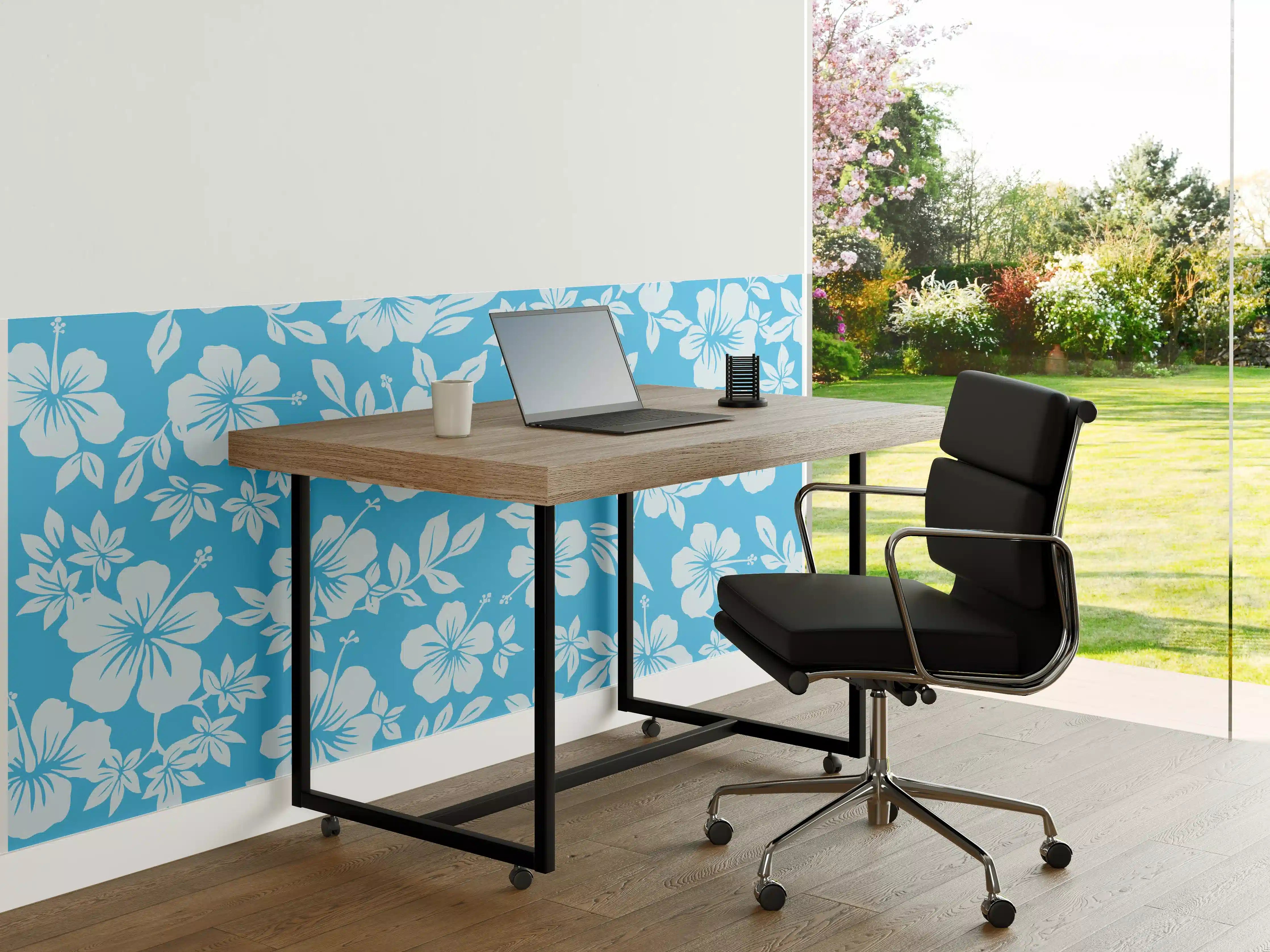 Büro Wandgestaltung - Hibiskus-Muster Hellblau